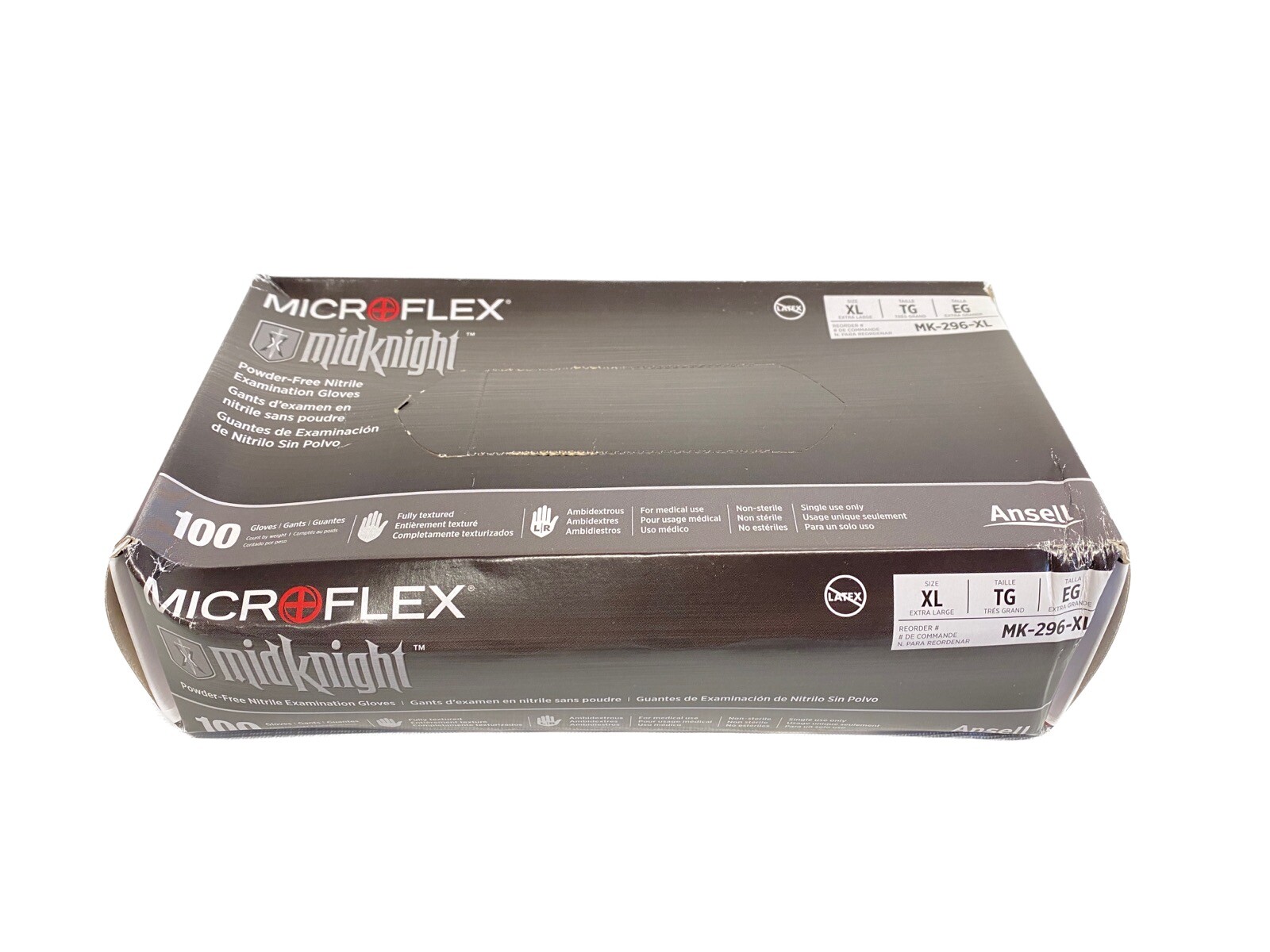 (100/Pk) ANSELL Microflex Midknight Nitrile Exam Gloves – X-Large – Black MK-296