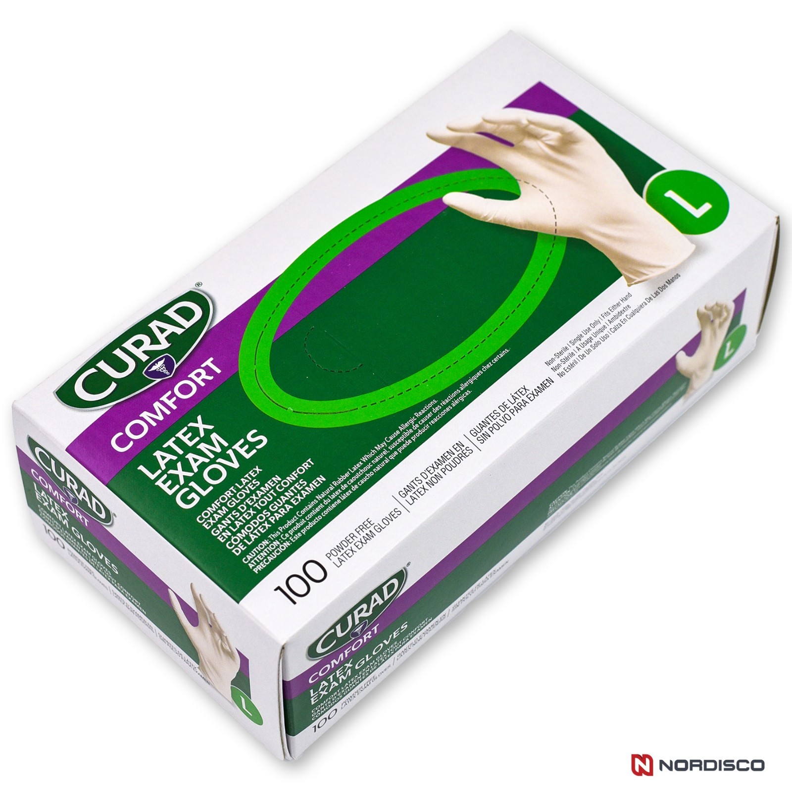 Curad CUR8106 Comfort Powder Free Latex Exam Gloves, L Large
