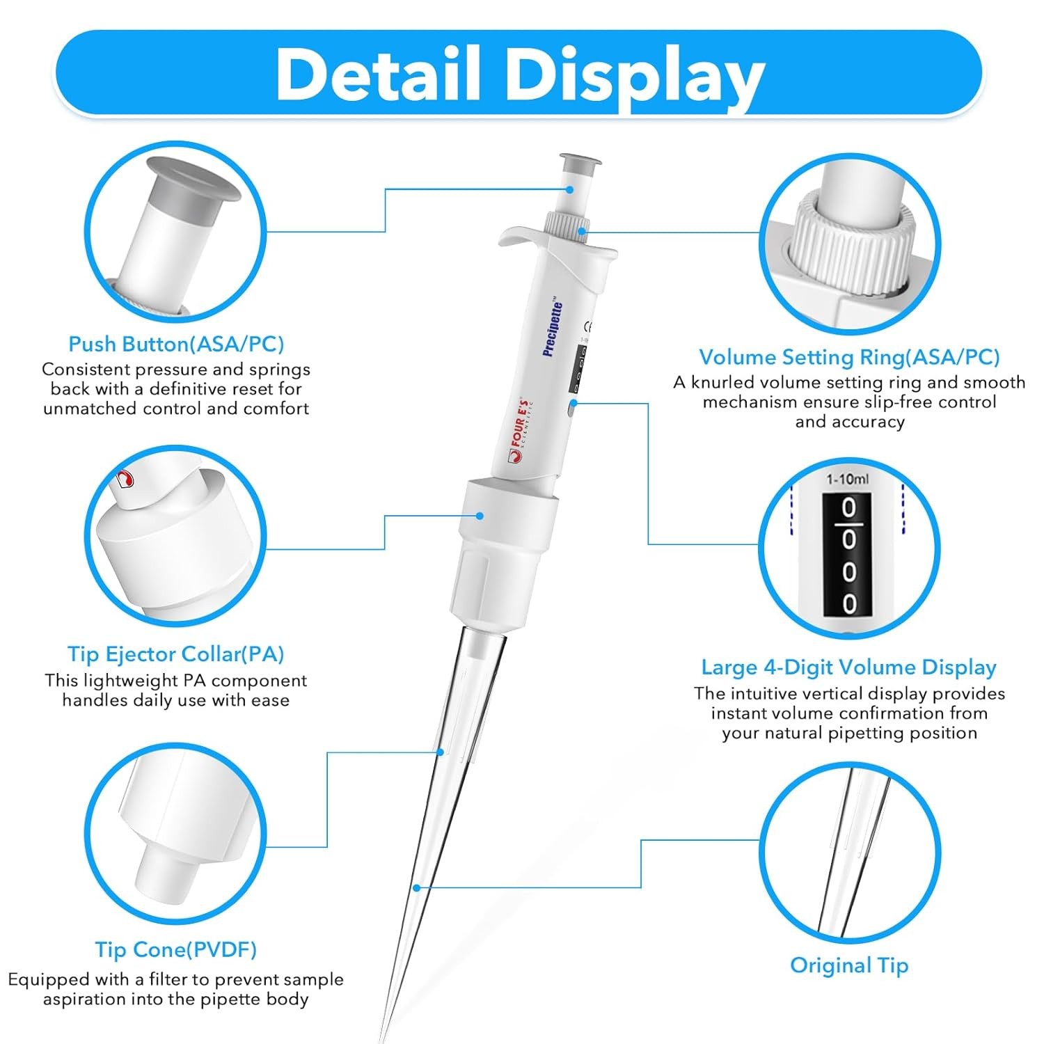 1-10ml Micropipette Adjustable Volume Pipette Single Channel Precision Pipettor