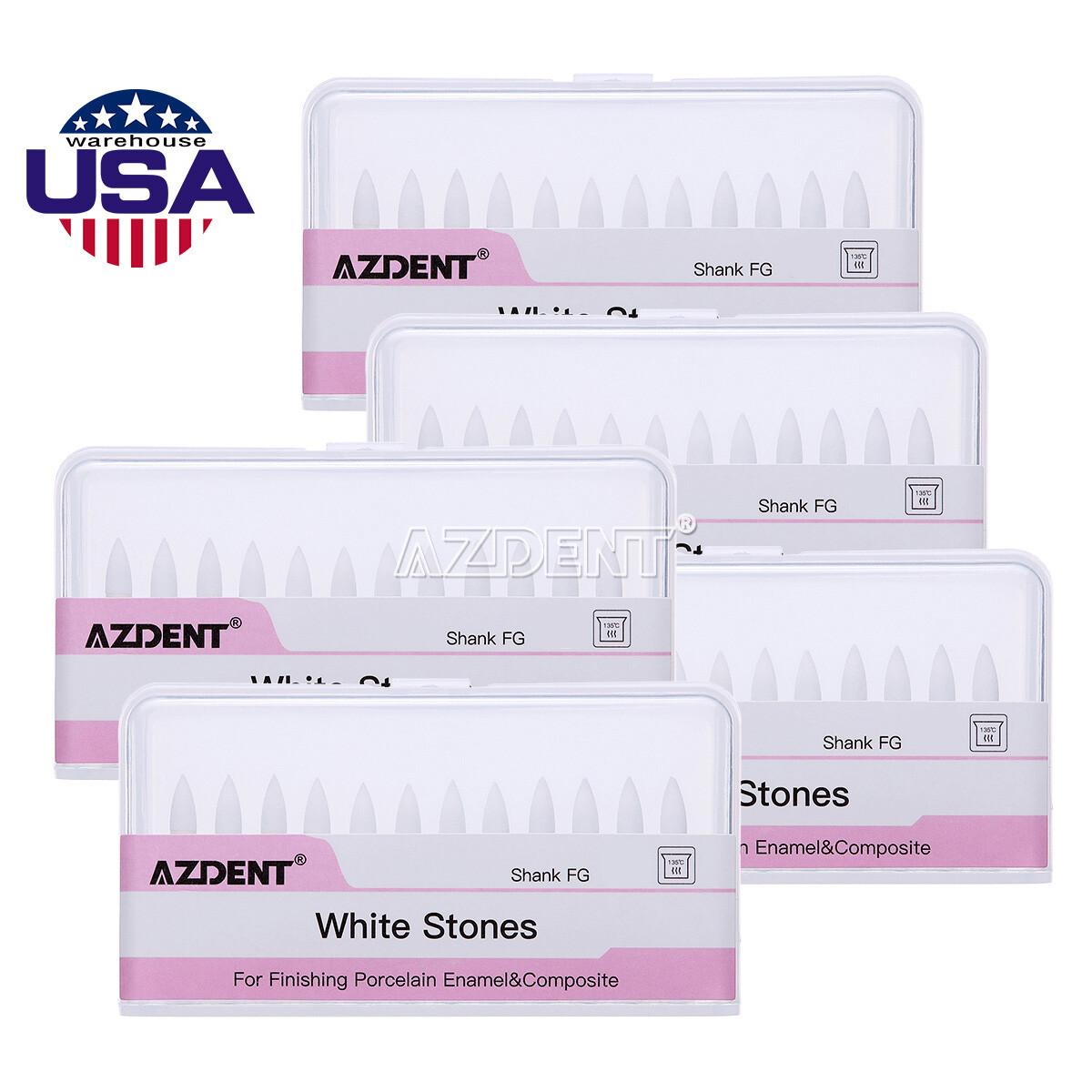 AZDENT Dental Flame White Stone Polishing FG Burs Fl2 Abrasion Point Bur