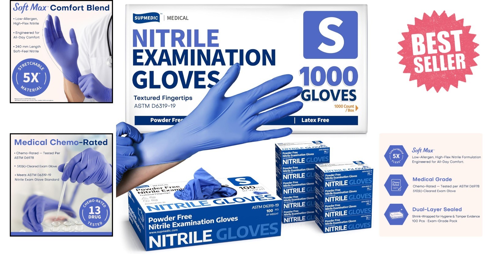 Versatile Nitrile Exam Gloves, Small, 1000 ct – Perfect for Medical & Food Use