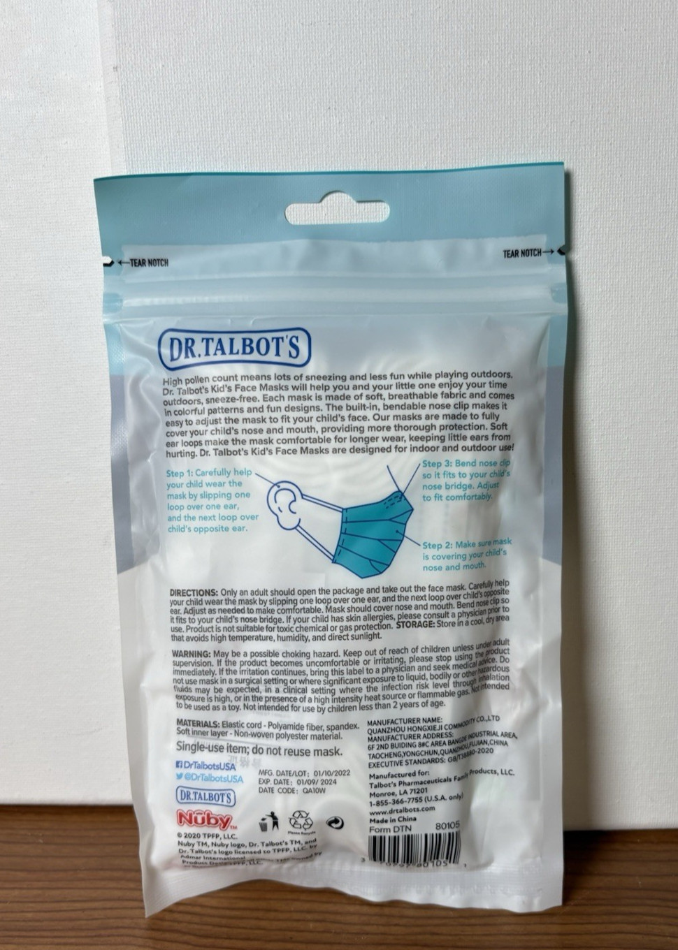 Dr. Talbot’s Disposable Protective Face Masks for Boys 2-5 Years – 10-Count -…