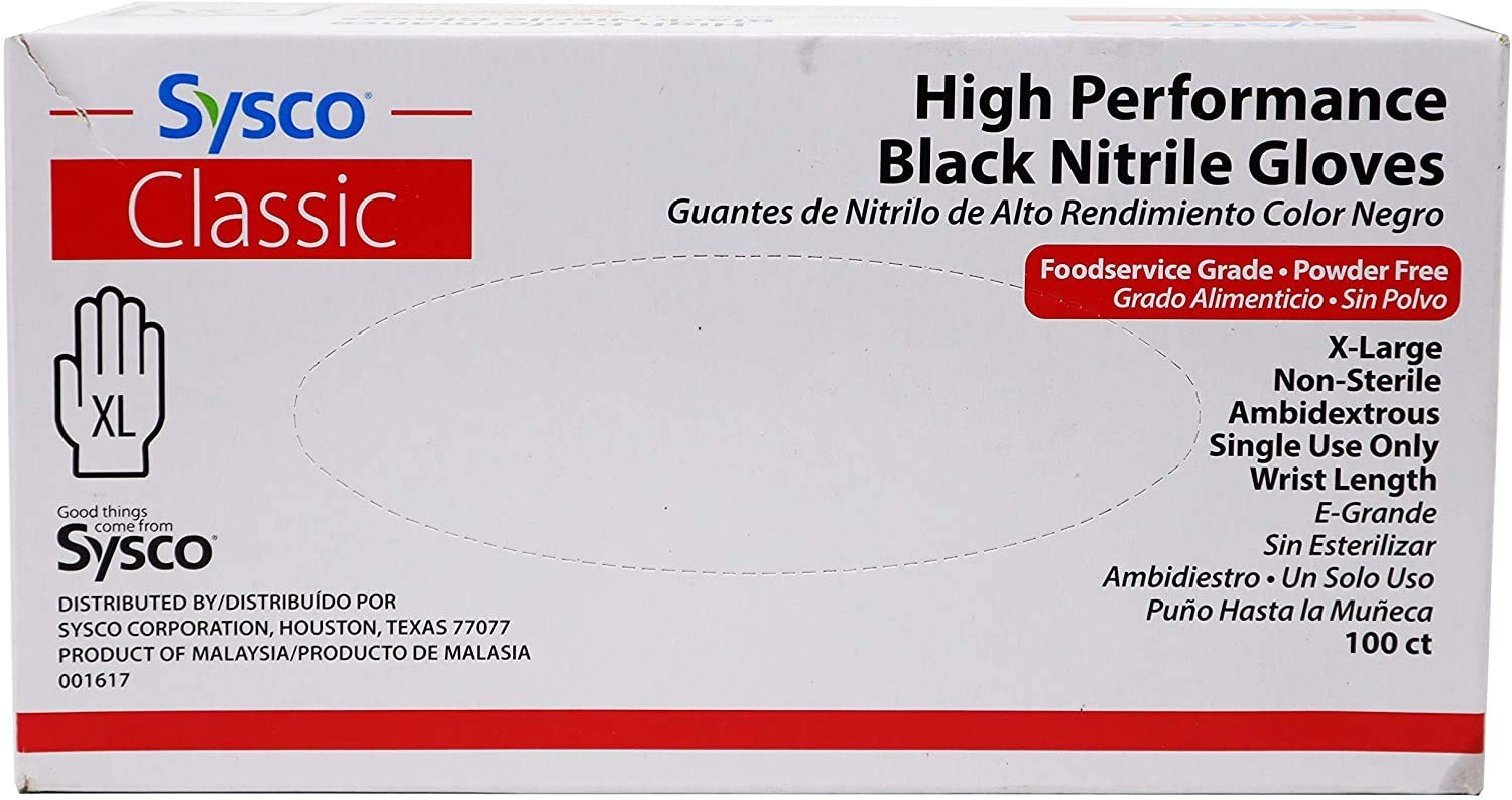 Sysco High Performance XL Nitrile Gloves Powder Free 100 Count Protective Pack