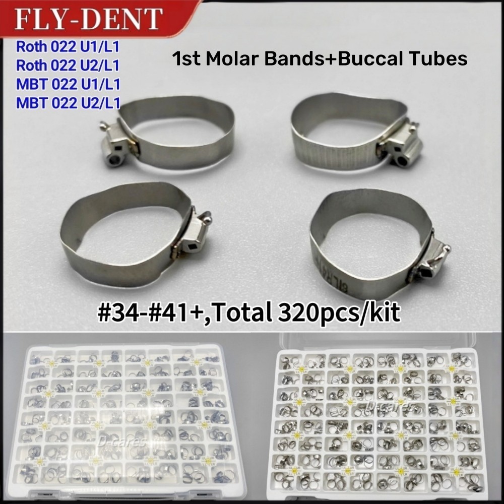 Dental Orthodontic Plain Molar Bands Roth MBT 022 #34-41+1st Bands+Buccal Tubes