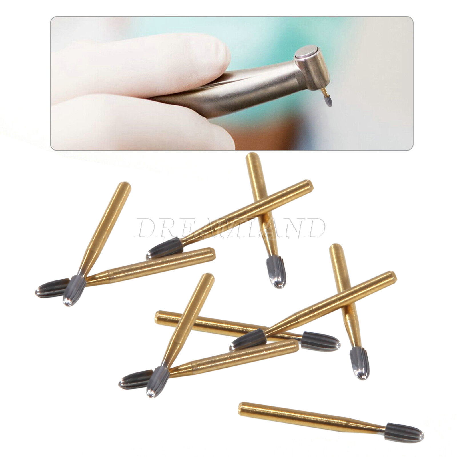 Egg Football Dental Gold Tungsten Carbide Burs Trimming& Finishing Shape FG 7406