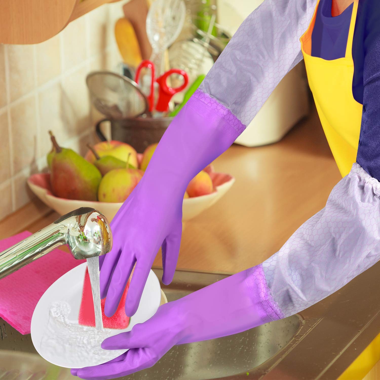 Elgood Reusable Long Sleeve Dishwashing Cleaning Gloves with Latex Free,Cotto…