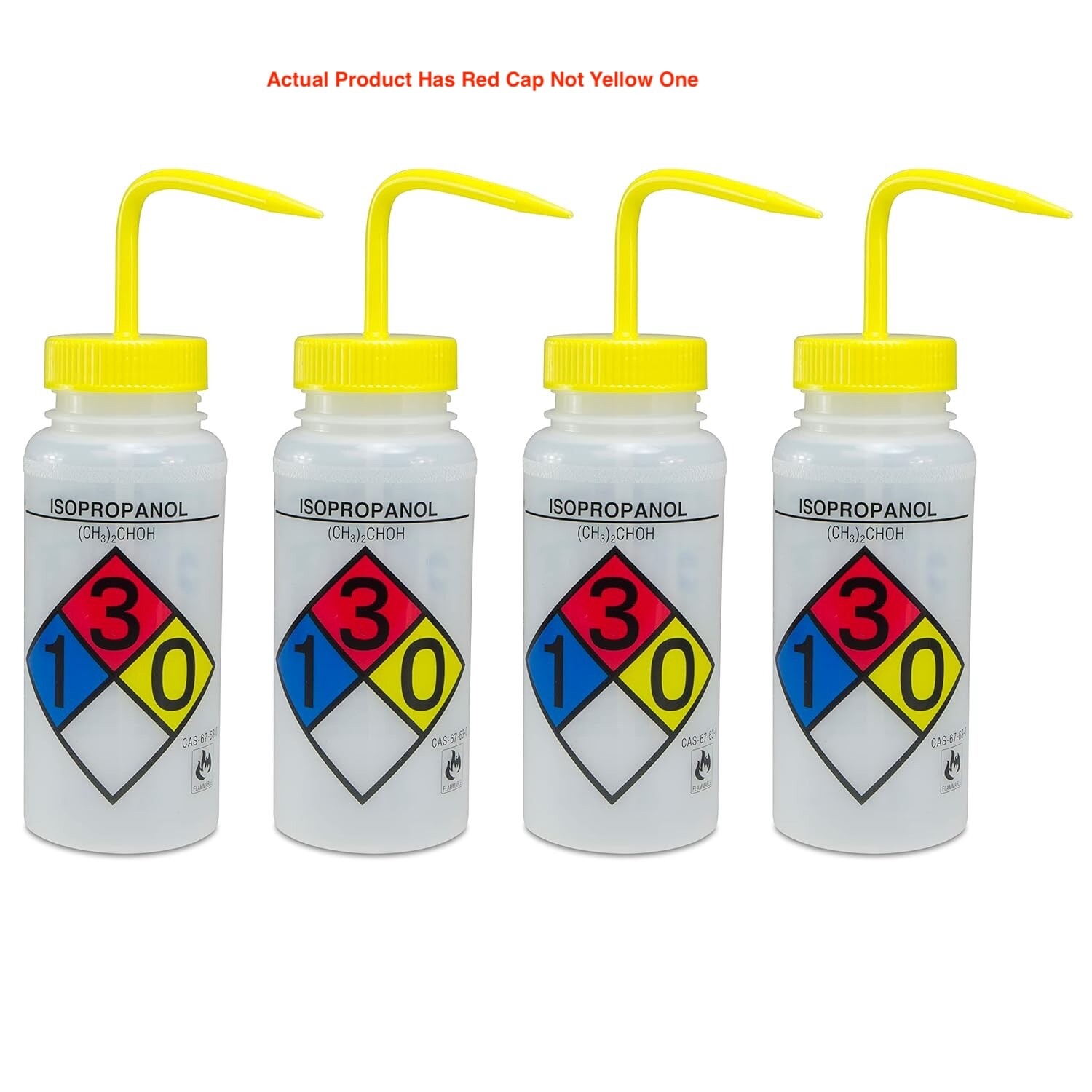 SP Bel-Art Isopropanol Wash Bottles, 500ml, Red Cap, 4-Pack (F11716-0008)