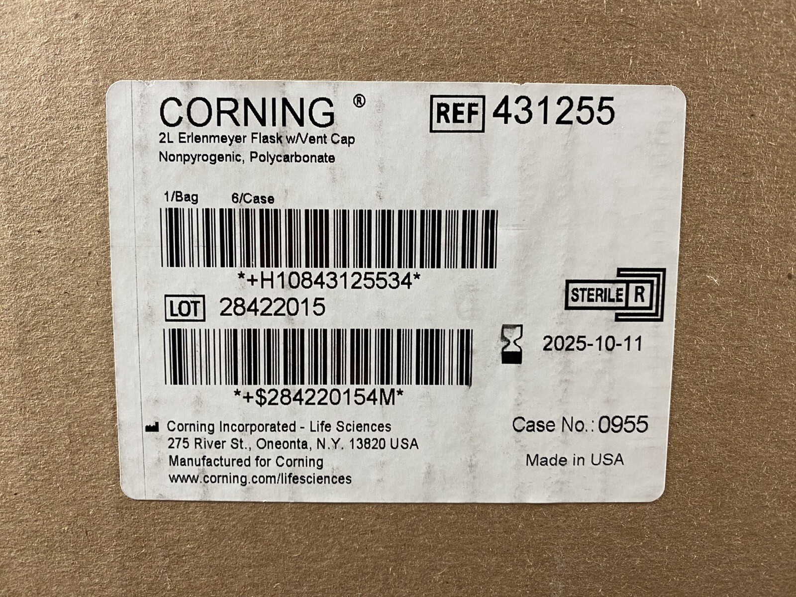 CORNING 2L Erlenmeyer Polycarbonate Flasks Vent Cap Non Baffled 431255 (6/cs)