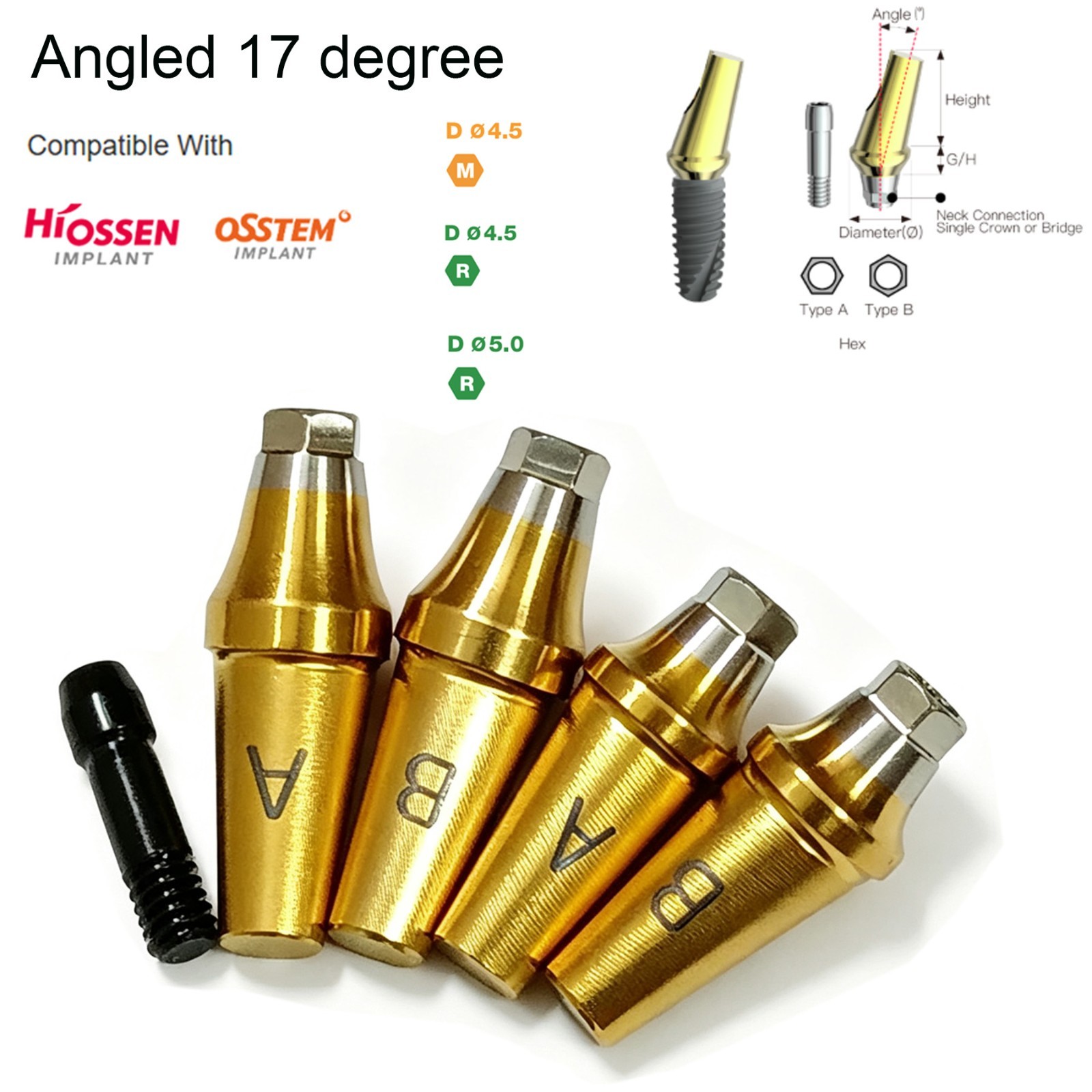 US Dental 17° Angled Anatomic Cemented Abutment for Hiossen ET OSS Regular Mini