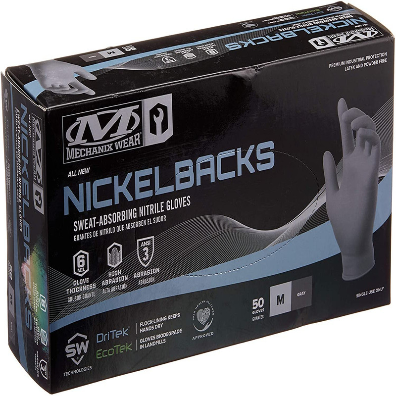 Mechanix Wear 6 Mil Nickelback Nitrile Gloves Sweat Absorbing Liner Latex And