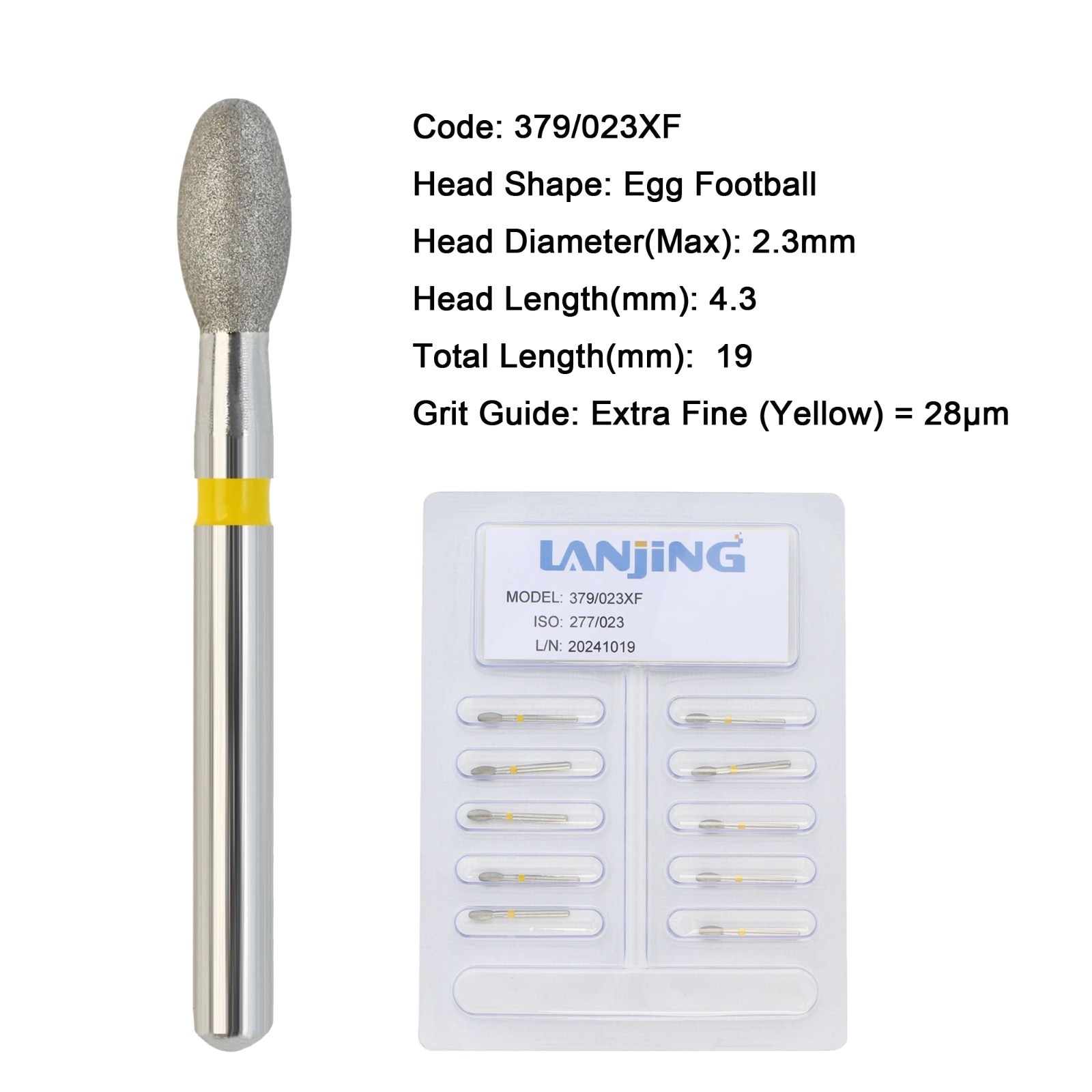 Dental Diamond Burs FG Egg Football 379/023F 379/023XF High Speed Friction Grip