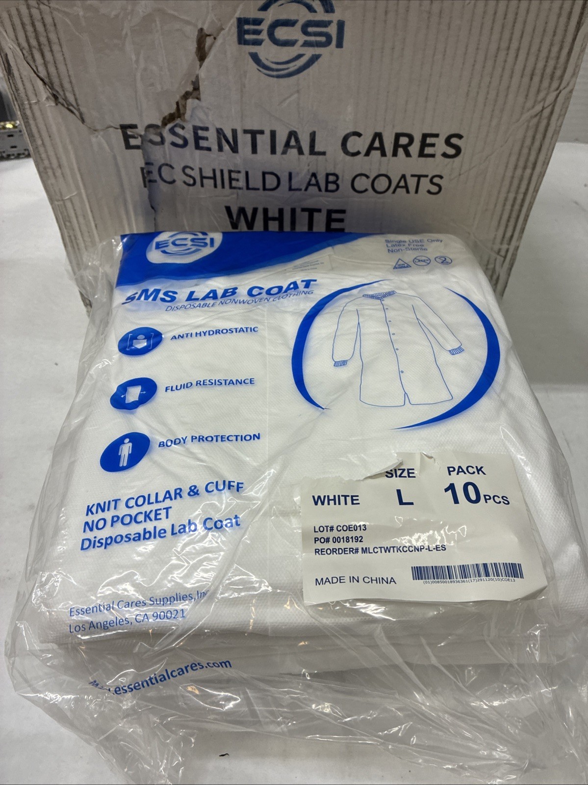 Essential Care Lab Coats Large White Qty 30