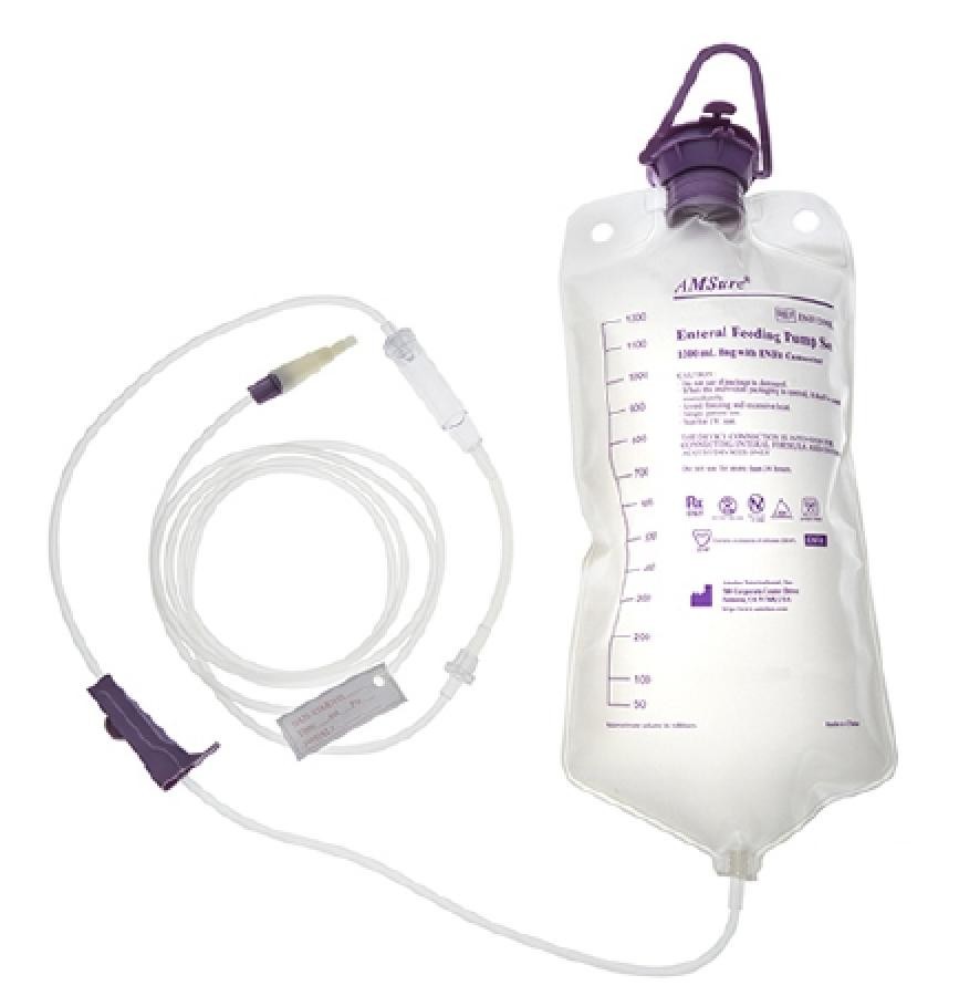 Amsino Enteral Feeding Gravity Sets 1200mL Bag, ENFIT/Transition Connects, 30 Ct