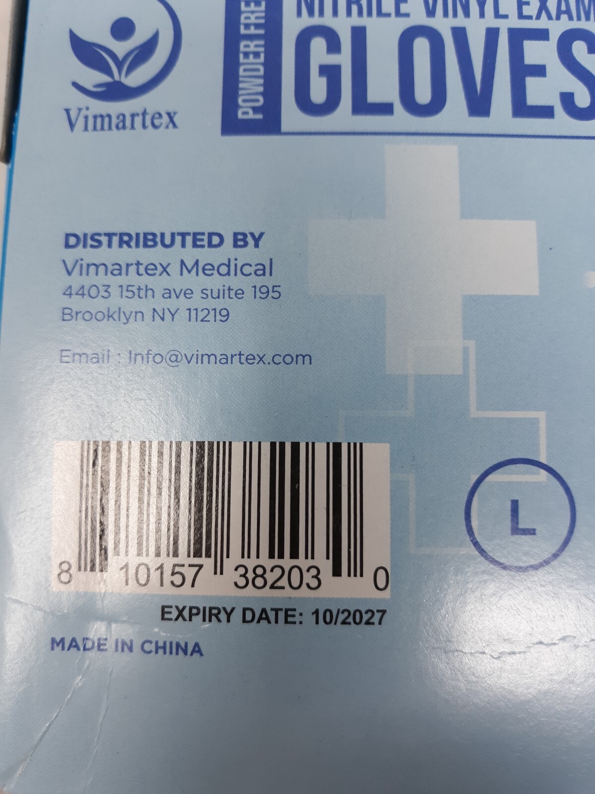 Vimartex Nitrile Vinyl Exam Gloves – Powder-Free, Latex-Free, Large Size