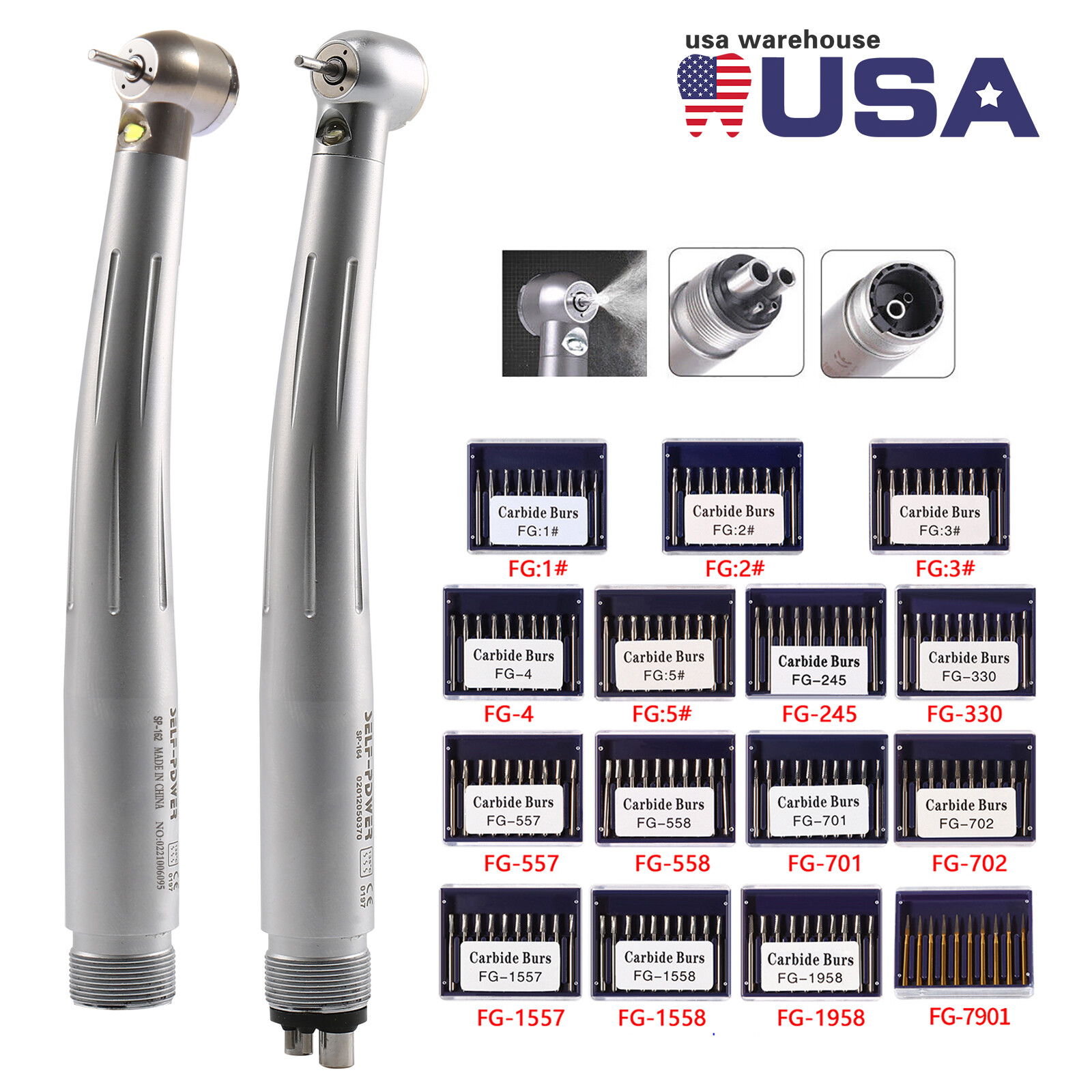 Dental Carbide Finishing Burs FG / LED E-generator Fiber Optic Handpiece 4H/2H