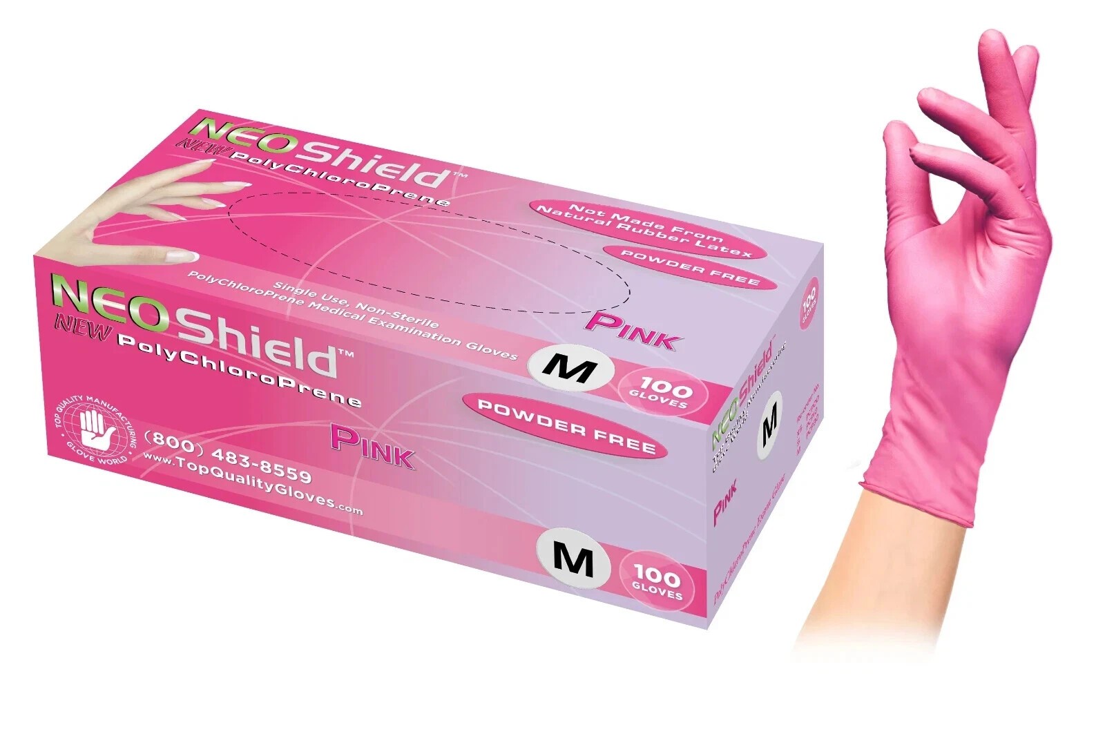NeoShield Pink Polychloroprene Exam Gloves 100 S Latex Free
