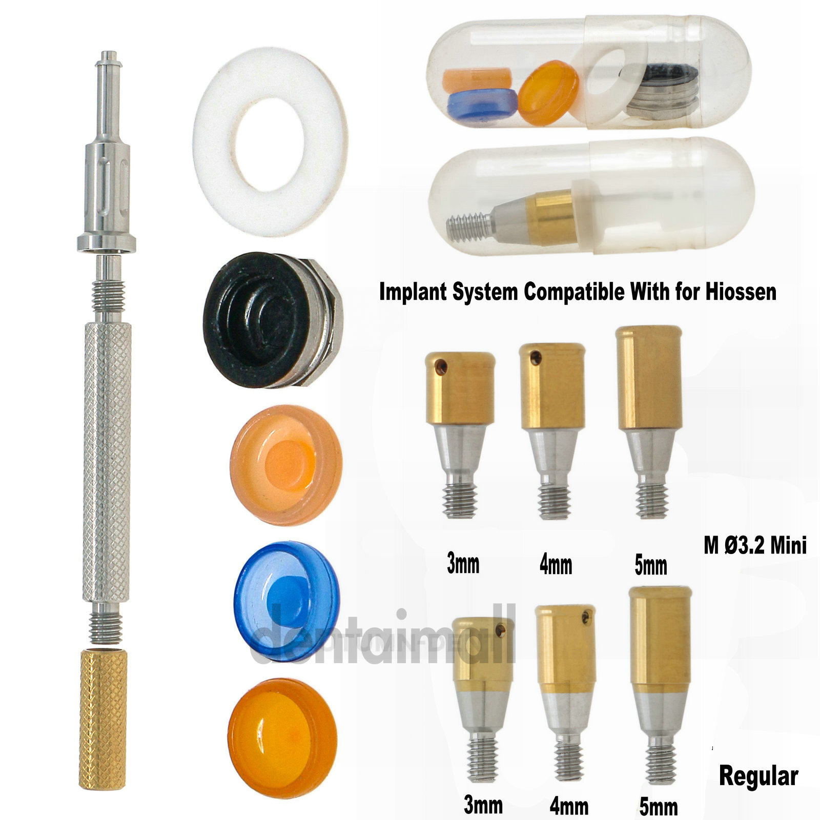 Dental Mini Ø3.2 Regular Attachment Abutments Male Caps for Hiossen 3/4/5mm