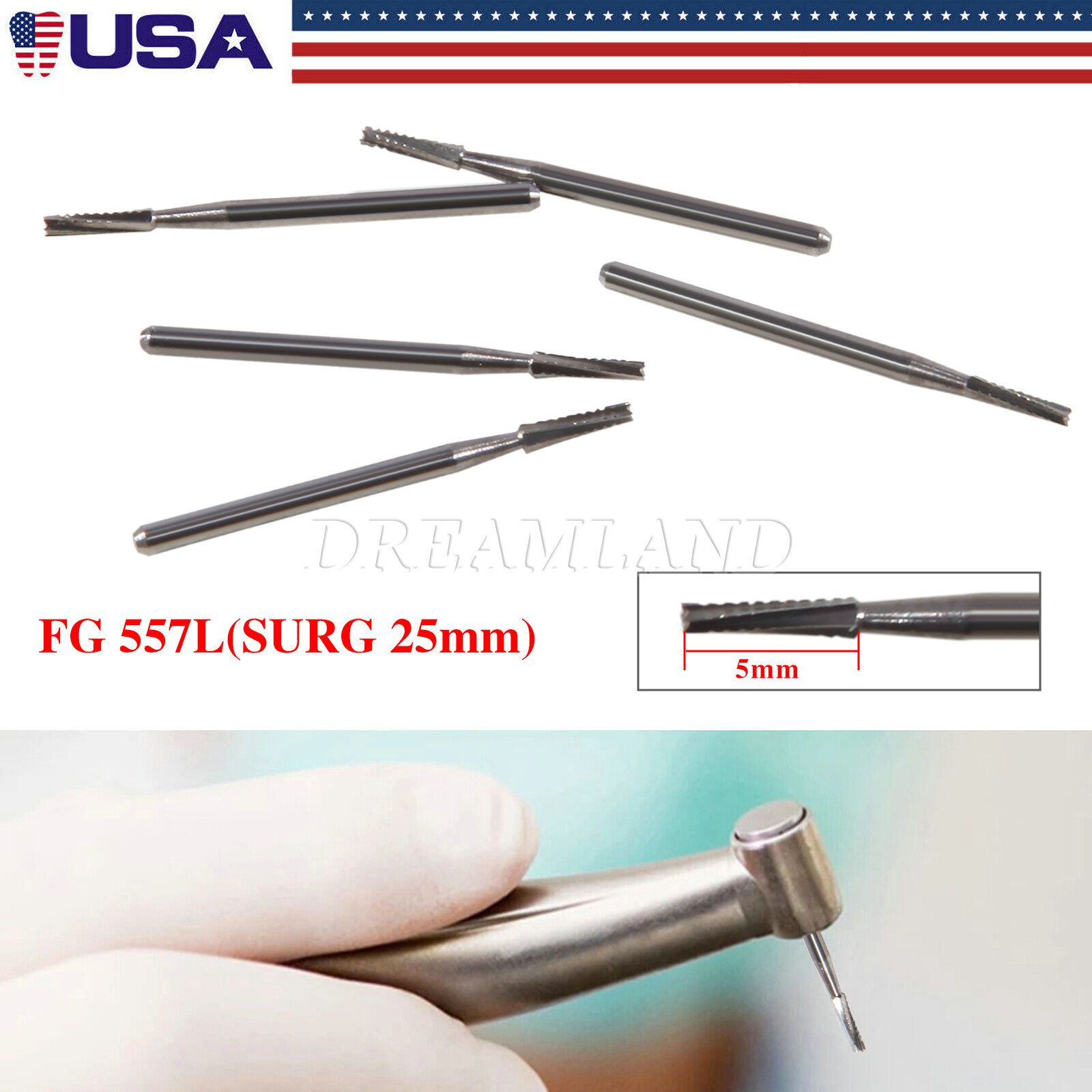Dental 557 FGOS Surgical Carbide Burs 25mm Length FG-557XL 5Pcs/Box