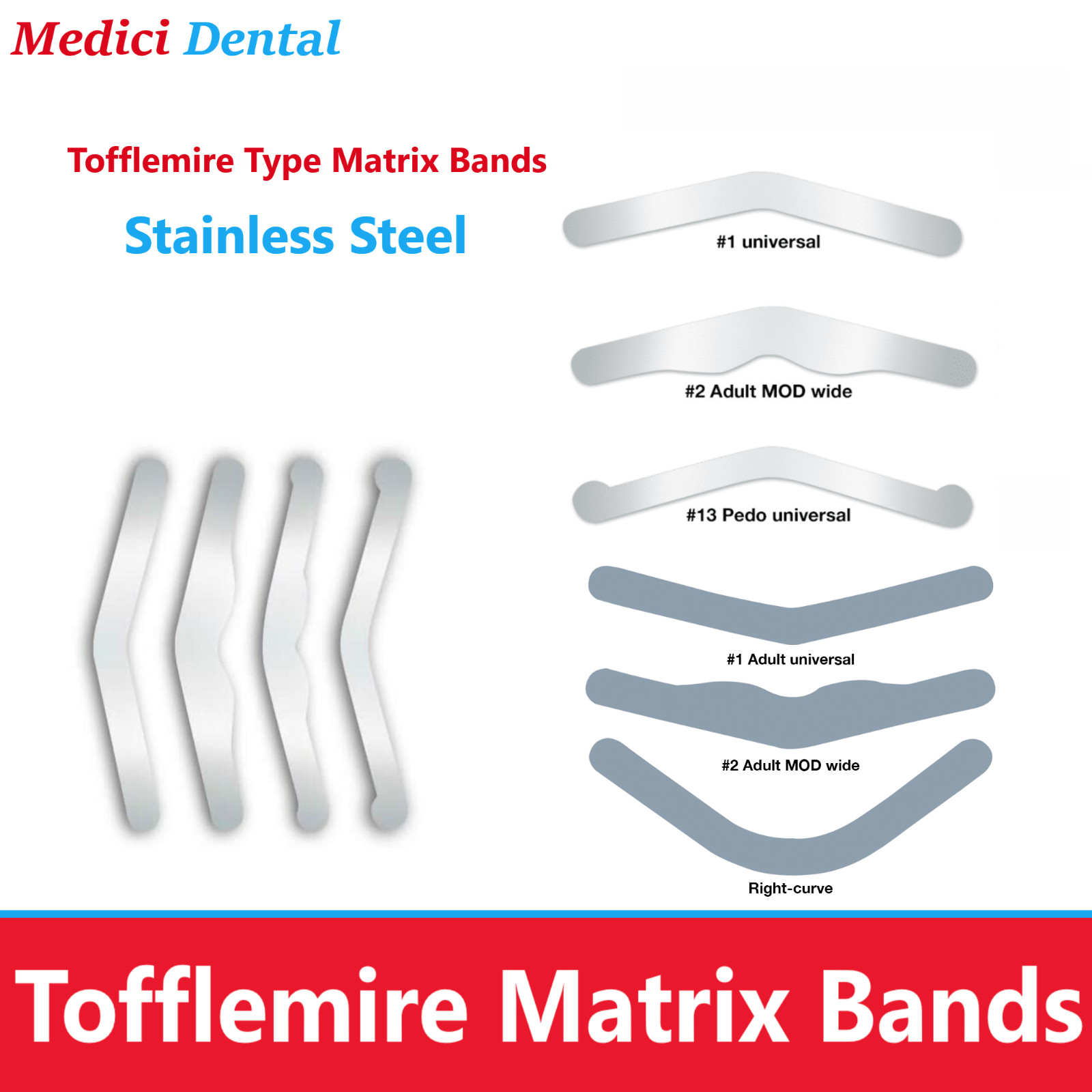 Dental Tofflemire Matrix Bands Universal Adult /Pedo #13, #1, #2, $3 Soft End