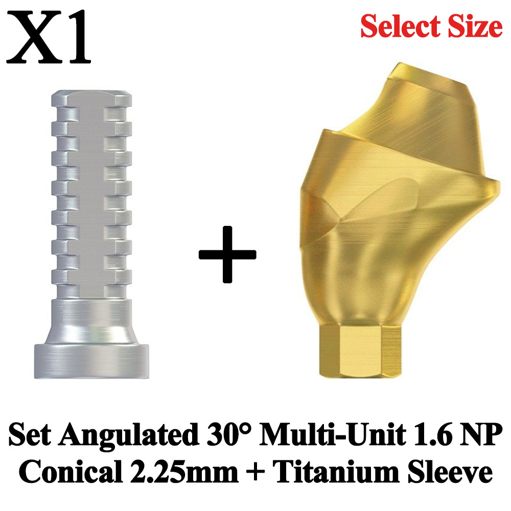 1x Set Dental Angulated 30° Multi-Unit 1.6 NP Conical 2.25mm + Titanium Sleeve
