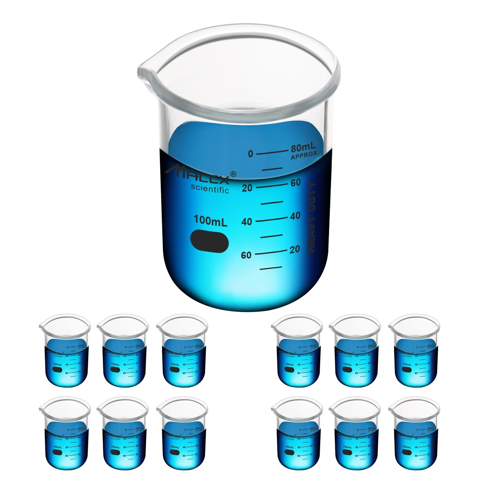 3.4oz100ml Sturdy Glass Beaker, HeavyDuty Lab Beaker Set, 3.3 Borosilicate Gr…