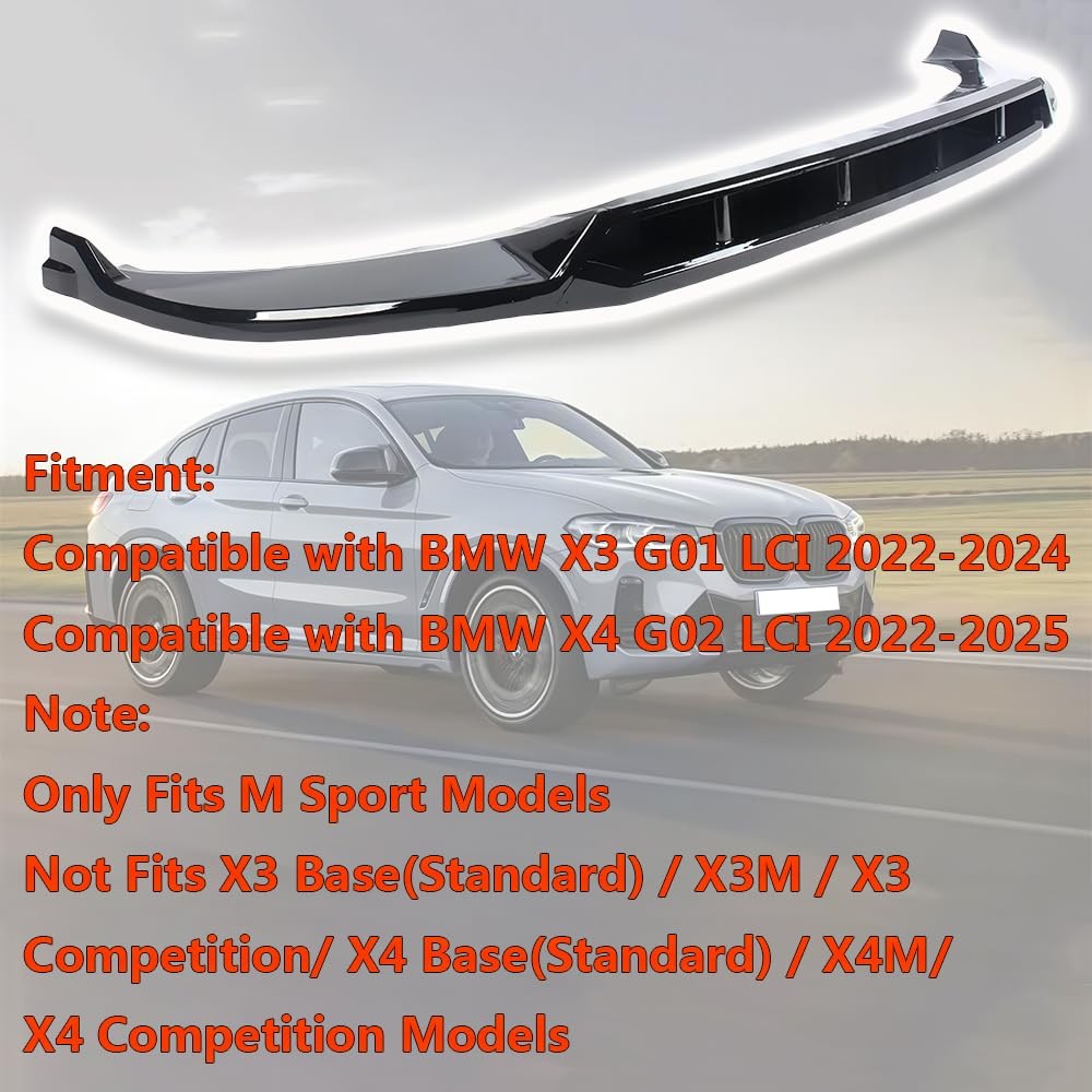 Front Lip Spoiler Air Dam for X3 G01 X4 G02 2022-2024 Glossy Black ABS 4PCS