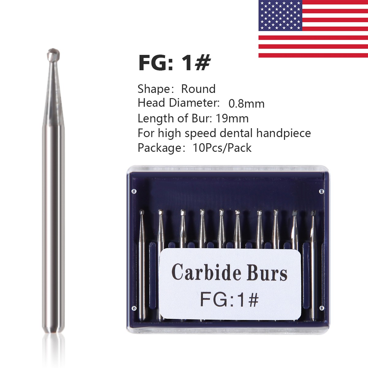 10/Pk Dental Carbide Burs for High Speed Handpiece 19mm FG 25mm FG SURG Surgical