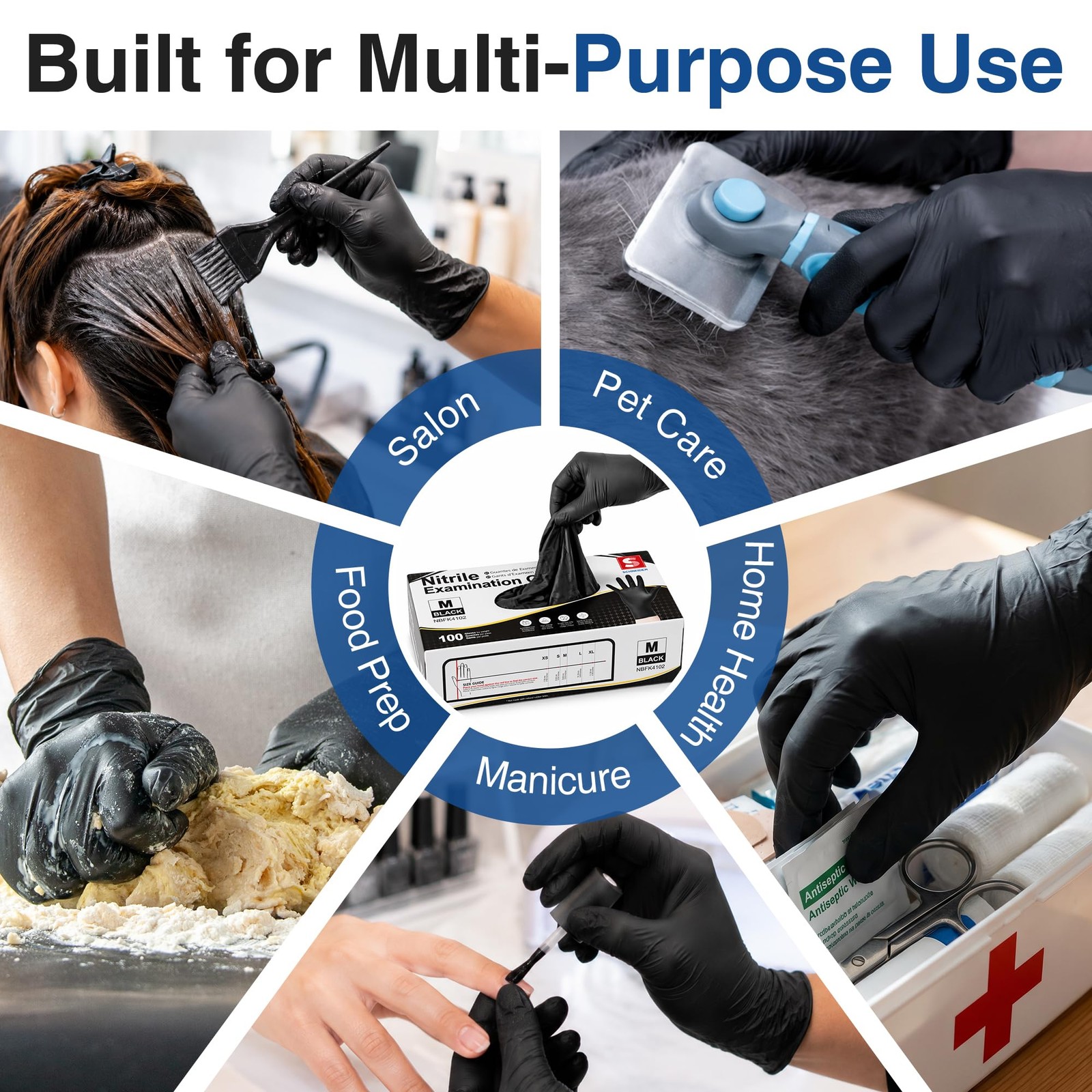 Schneider Black Nitrile Exam Gloves, Box of 100, Medium, 02 Black(medium 100)