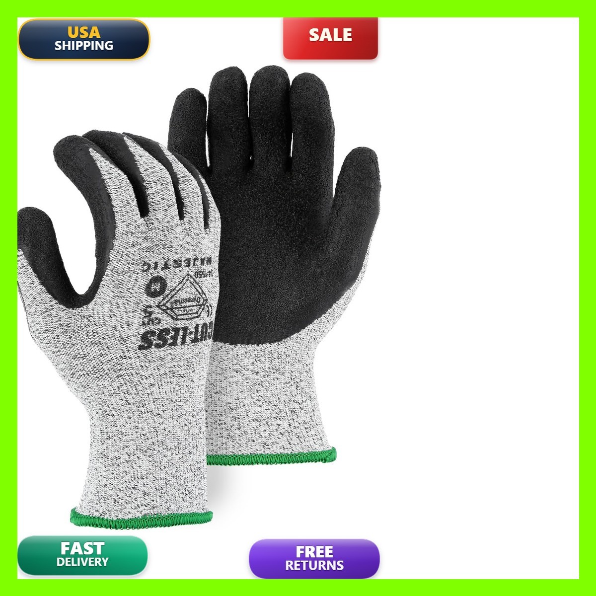 Majestic 34-1550/X2 Cut-Less Dyneema Glove Crinkle Latex Palm Precurved Finger