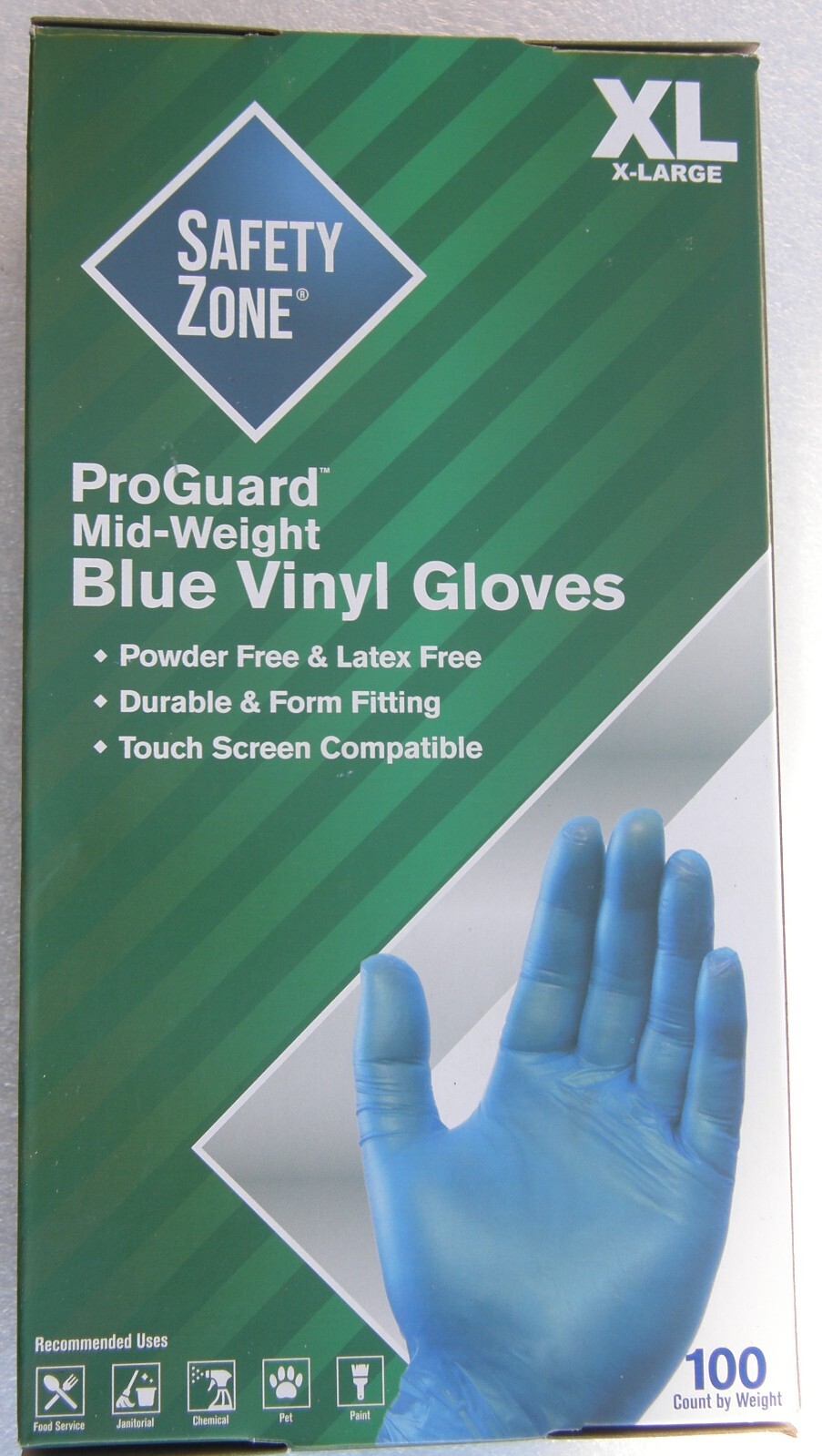 ProGuard mid-weight Safety Zone XL Vinyl Gloves Blue 100 Count powder free lot