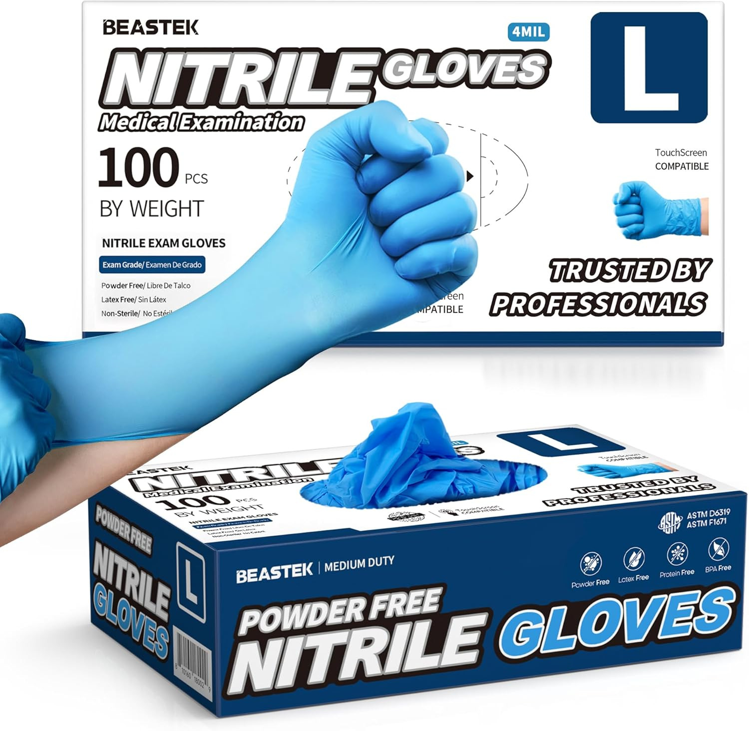 Blue Nitrile Exam Gloves, 4.0 Mil, 100 Pcs Disposable Gloves Powder-Free Latex-F