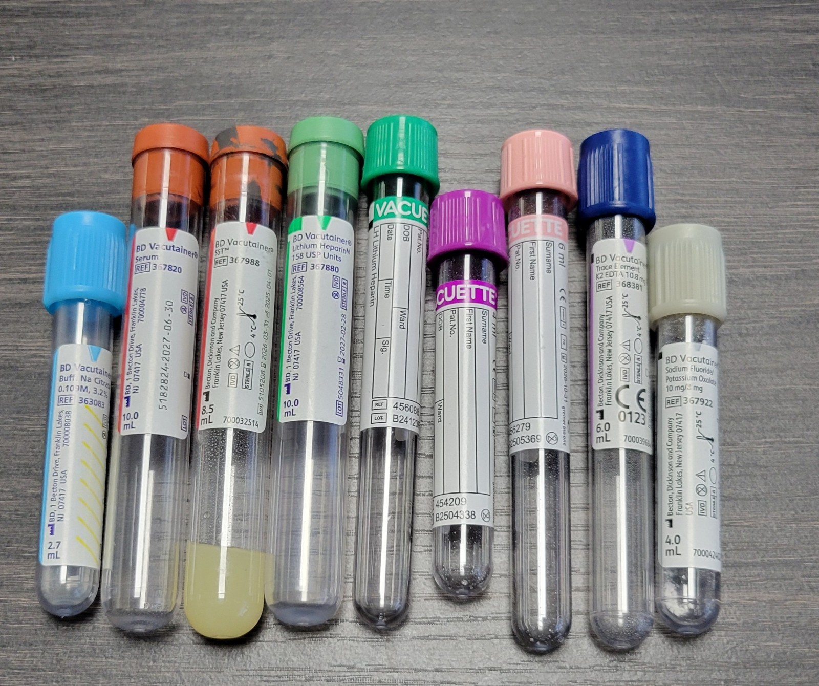 Phlebotomy Practice Tubes 10 Piece Practice Set
