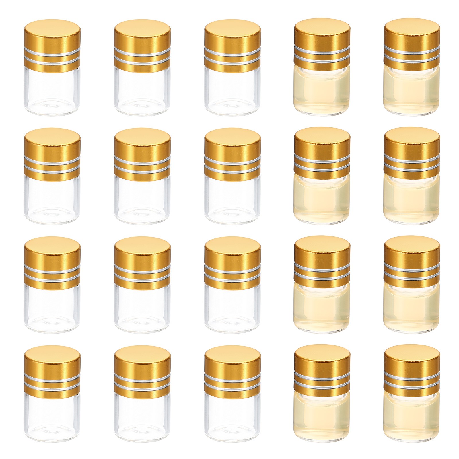 1ml Tiny Glass Bottles Vials 20Pack Mini Clear Bottles Glass Screw Cap Golden