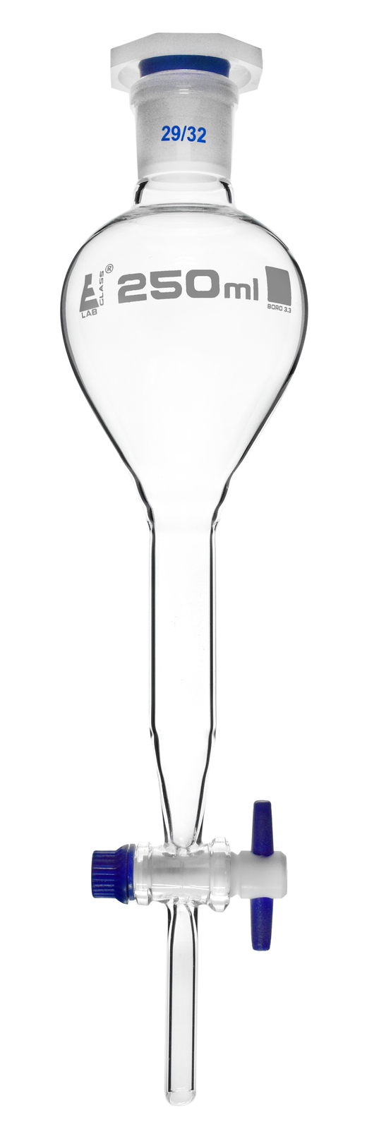 Eisco Labs 250ml Gilson Separatory Funnel, PTFE Key Stopcock – 29/32 Cone Size