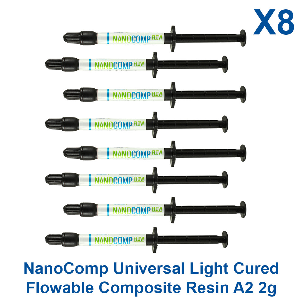 NanoComp Dental Light Cured Universal Flowable Composite Resin 8x2g Shade A2