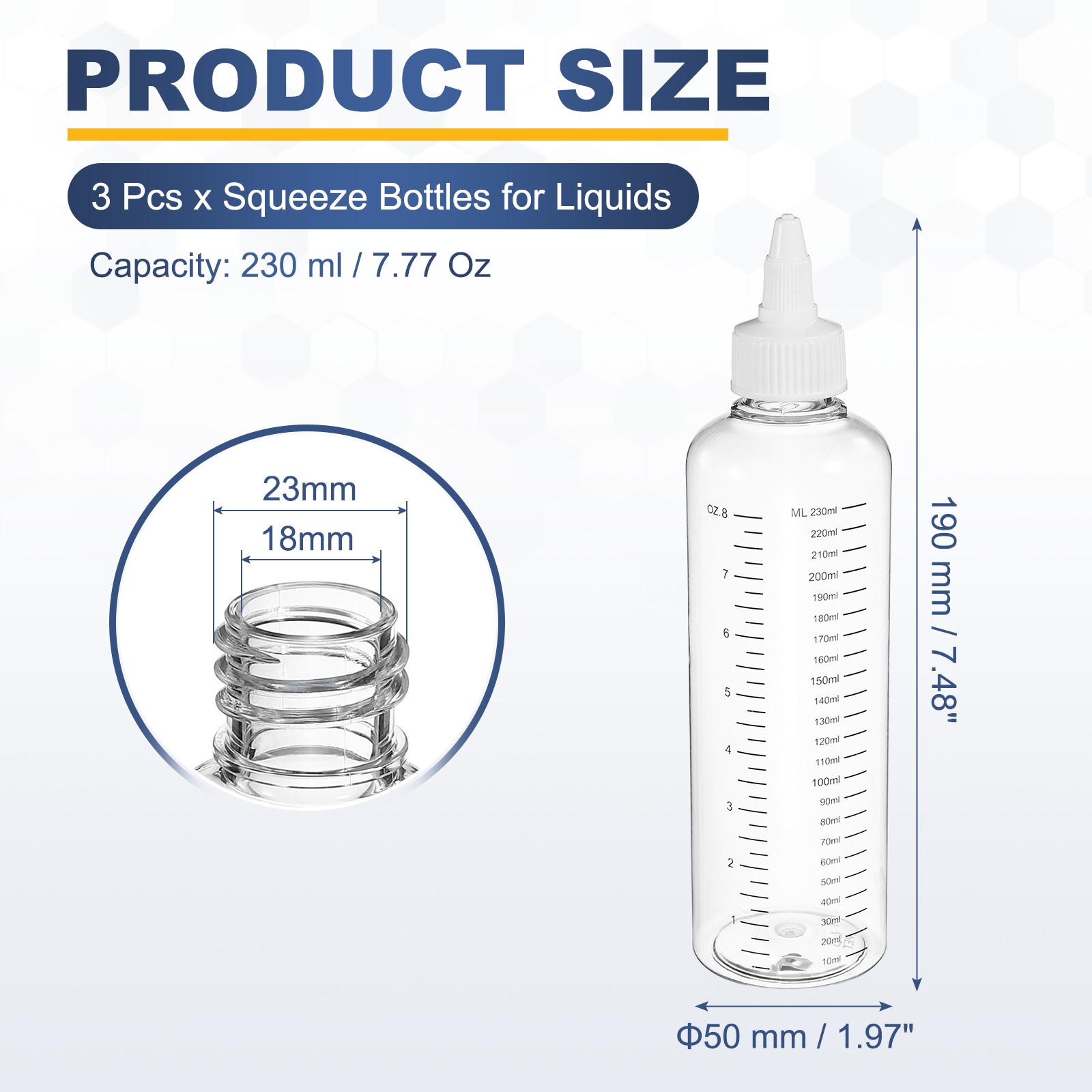 3 Pcs 230ml (8oz) Plastic Dispensing Bottle with Twist Cap, Transparent/White