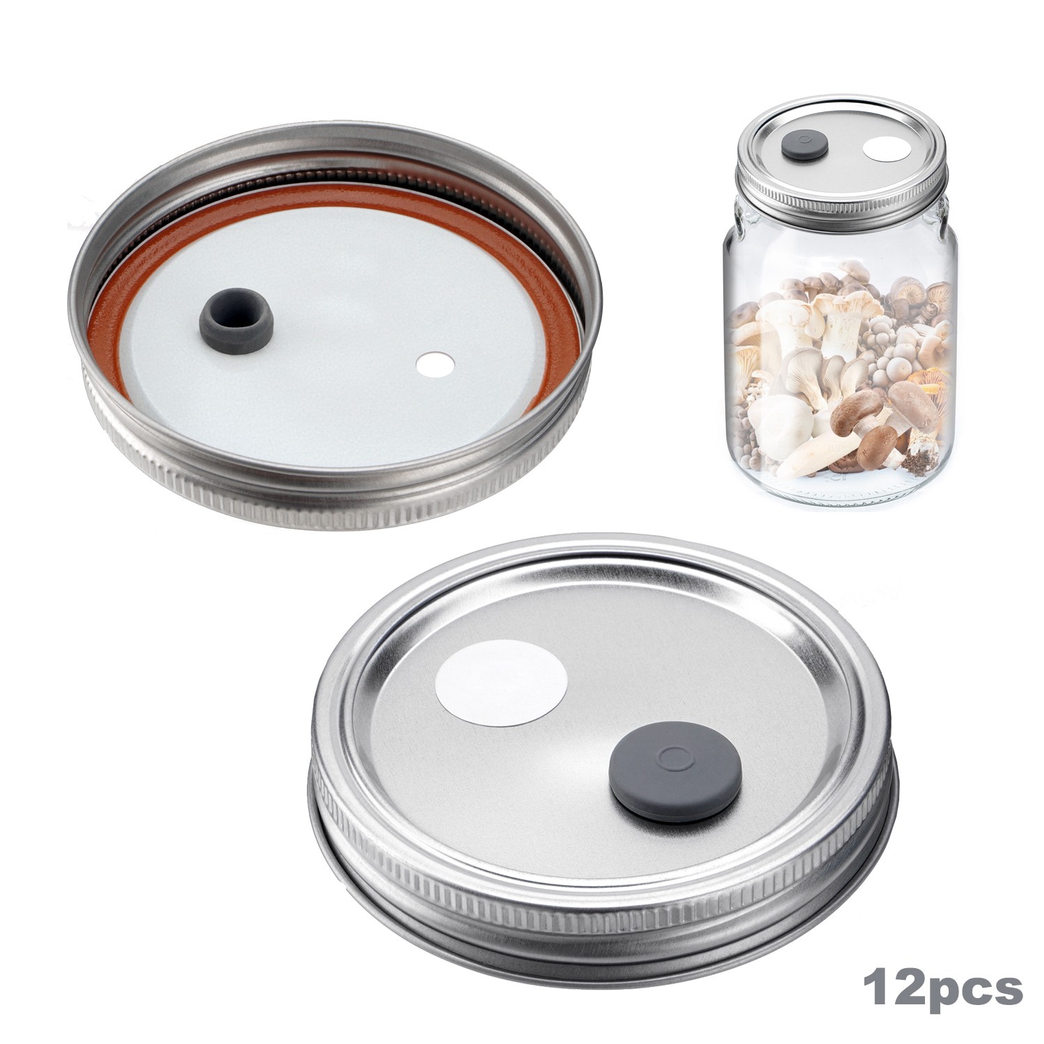 12PCS Mason Jar Lid Wide Mouth Lliquid Mushroom Culture Lid PTFE Filters Set