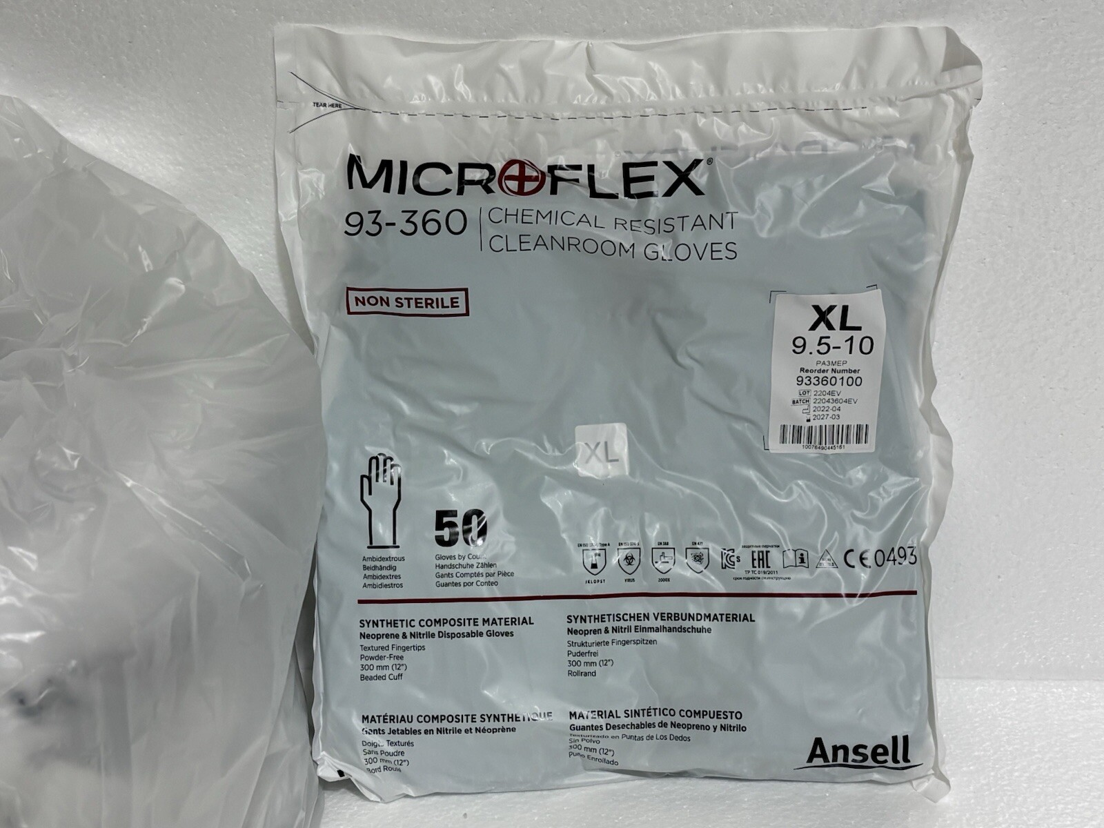 Microflex 93-360 Antistatic Chemical Resistant Cleanroom Gloves 500/Case Size XL