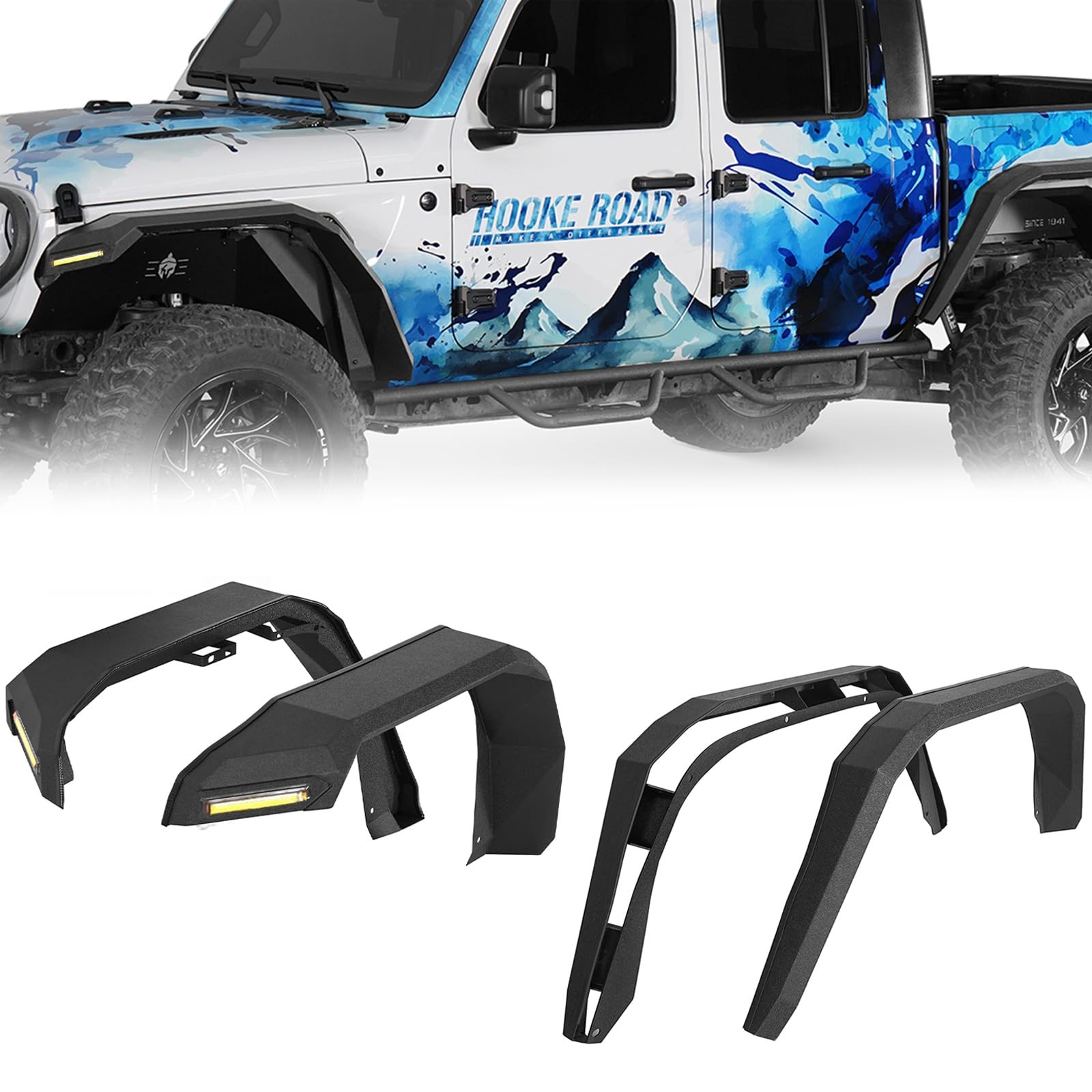 Flat Fender Flares Front Rear LED Turn Signals for 2020-2026 Gladiator JT 4PCS