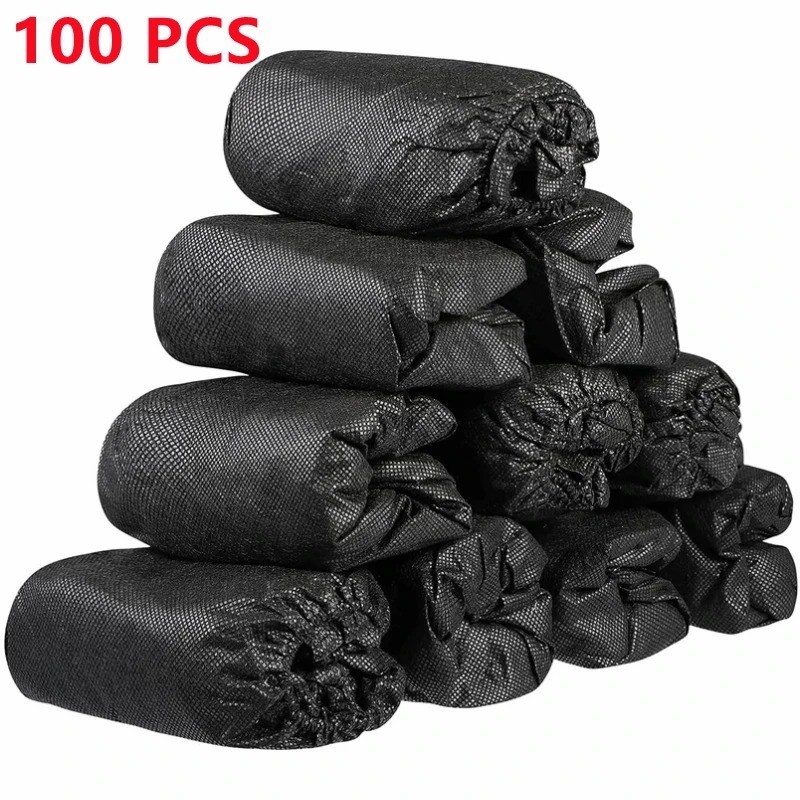 100 Pack Disposable Shoe Covers Non Slip Booties Black Waterproof Indoor Outdoor