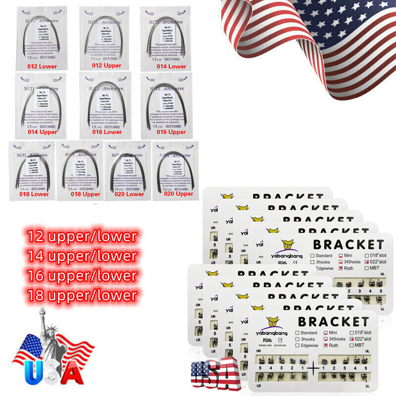 1/10packs Dental Orthodontic Brackets Braces /Supper Elastic Niti Arch Wires USA