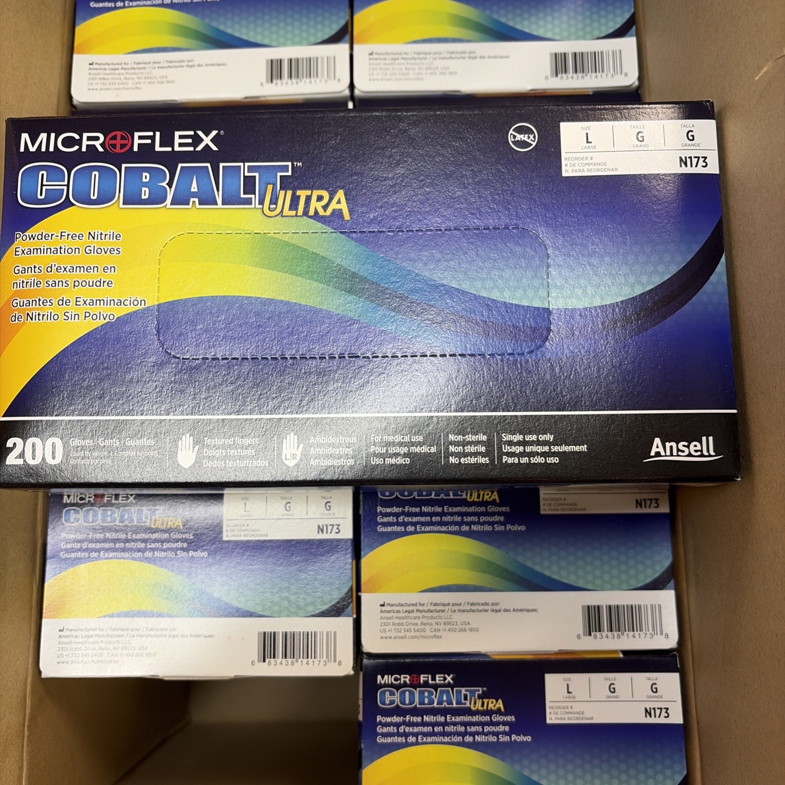 Ansell Microflex Cobalt Ultra N173 Nitrile Gloves Large L 1000 Gloves (5 Boxes)