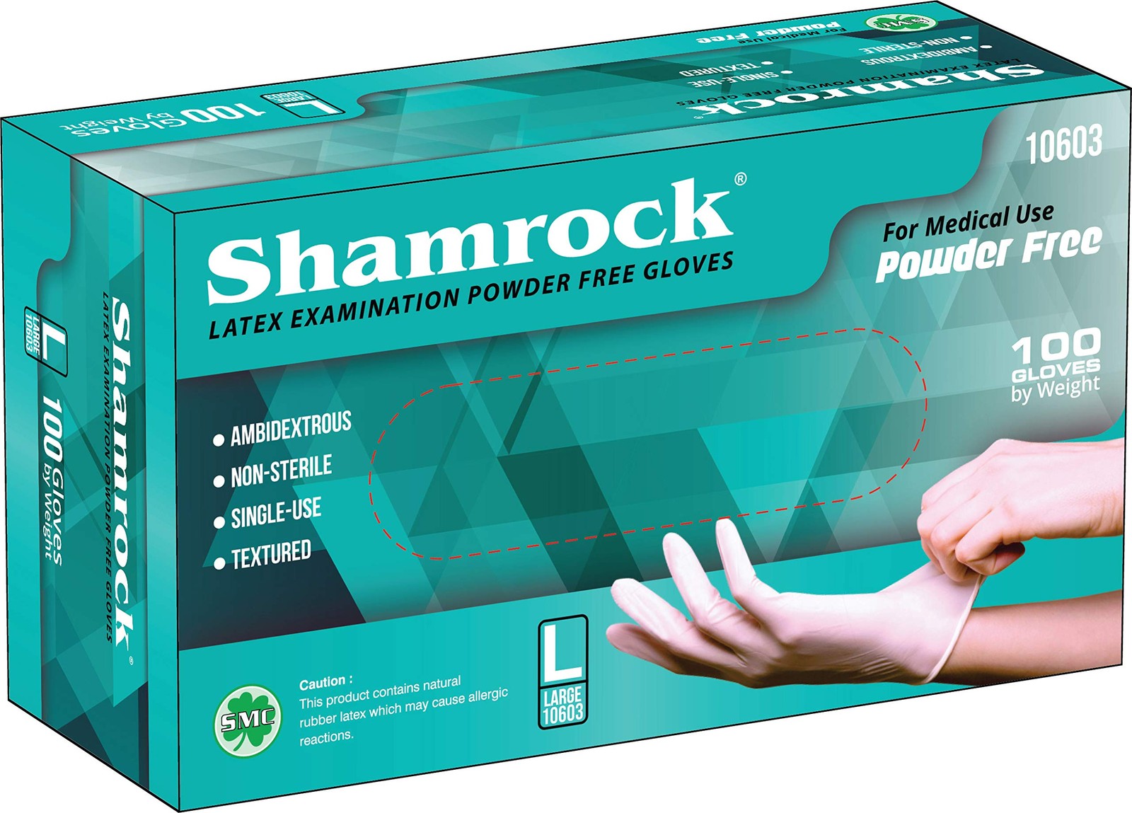 Shamrock 10602 Latex Examination Gloves – 7 mil, Powder-Free, Medium, White