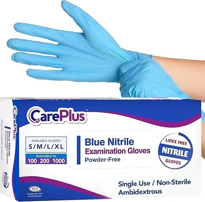 CarePlus Blue Nitrile Examination Gloves Powder Free X-Large 100 Pcs