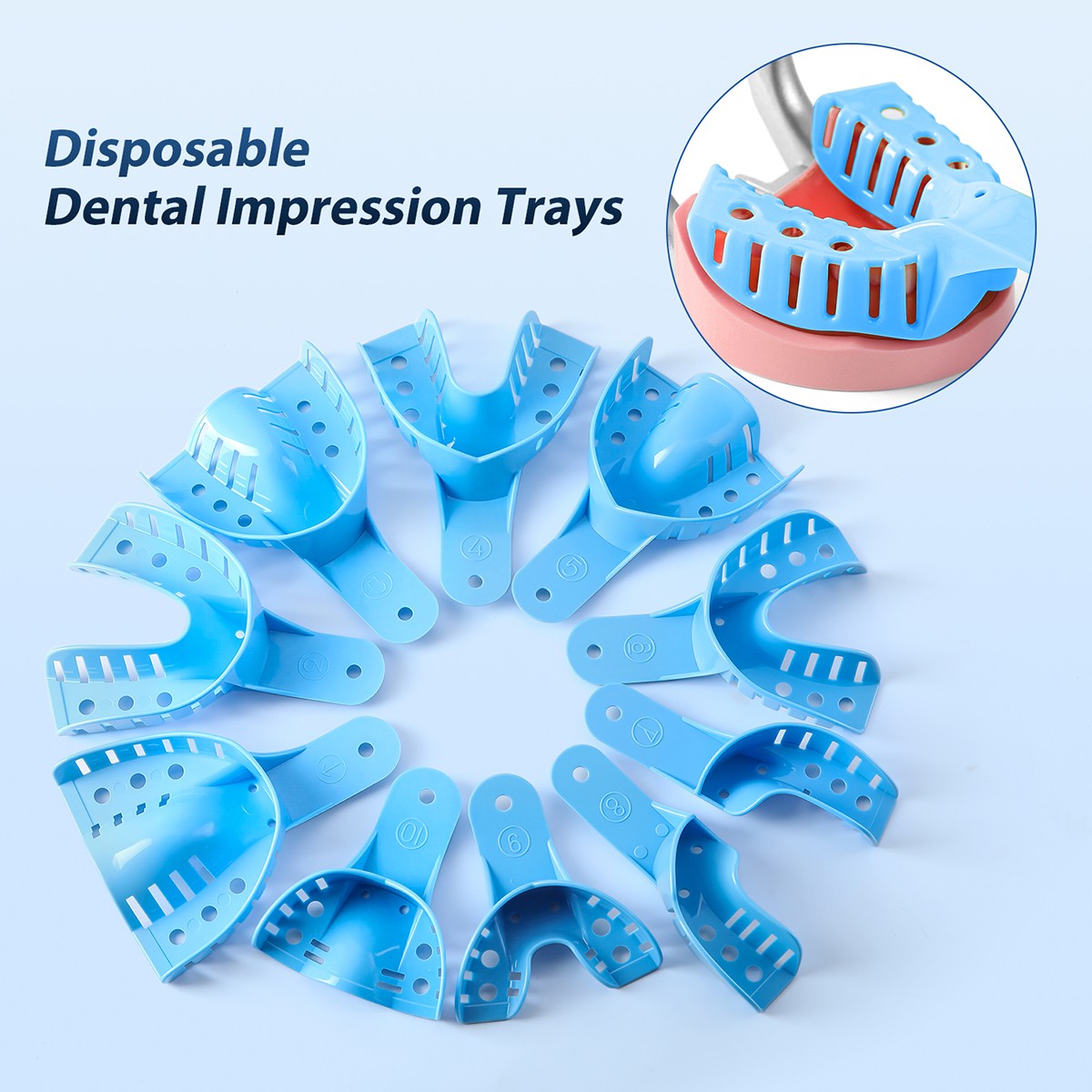 Dental Impression Tray Perforated Plastic Autoclavable SML Upper/Lower 12pc/Bag