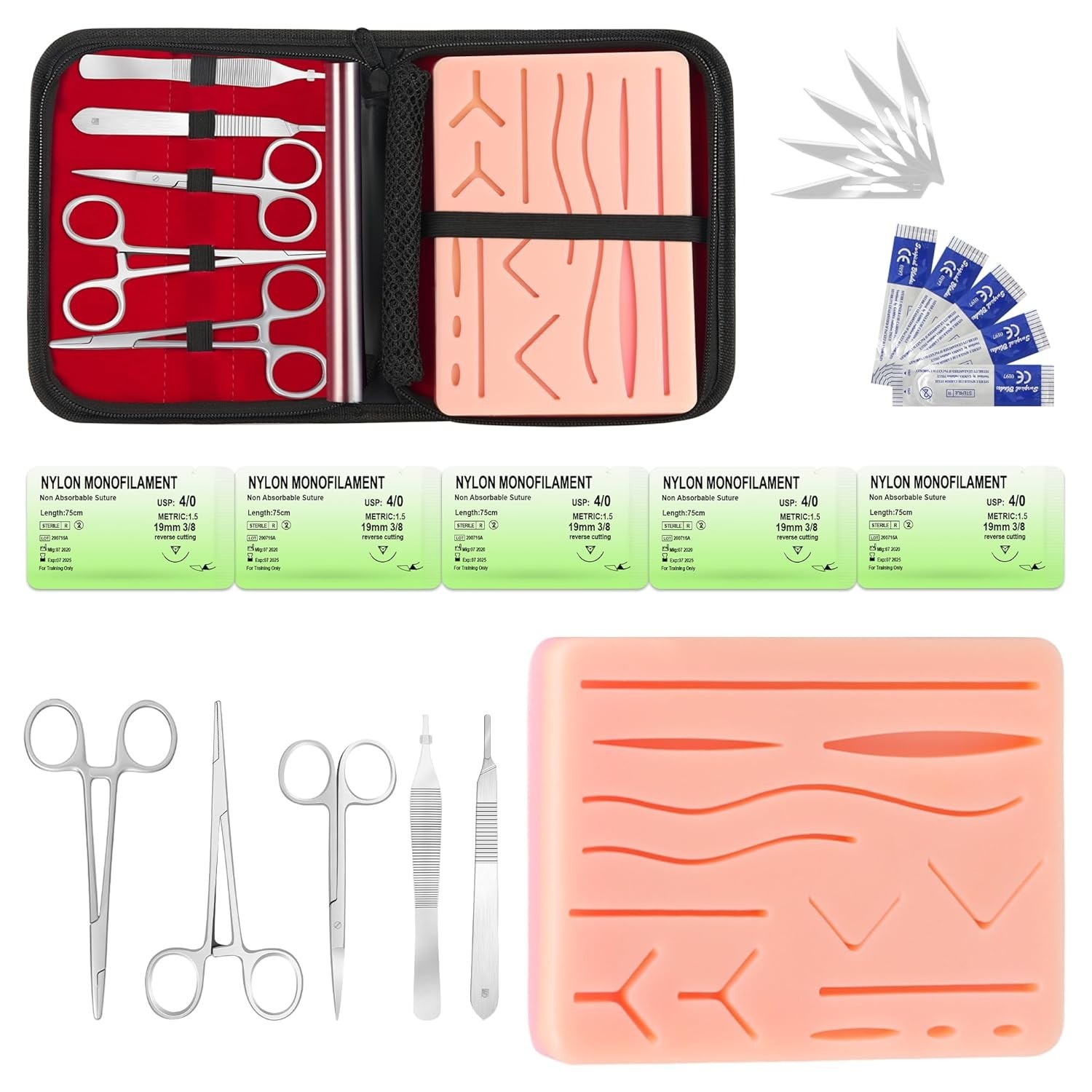 Medical Practice Kit with Silicone Wound Pad & Surgical Instruments