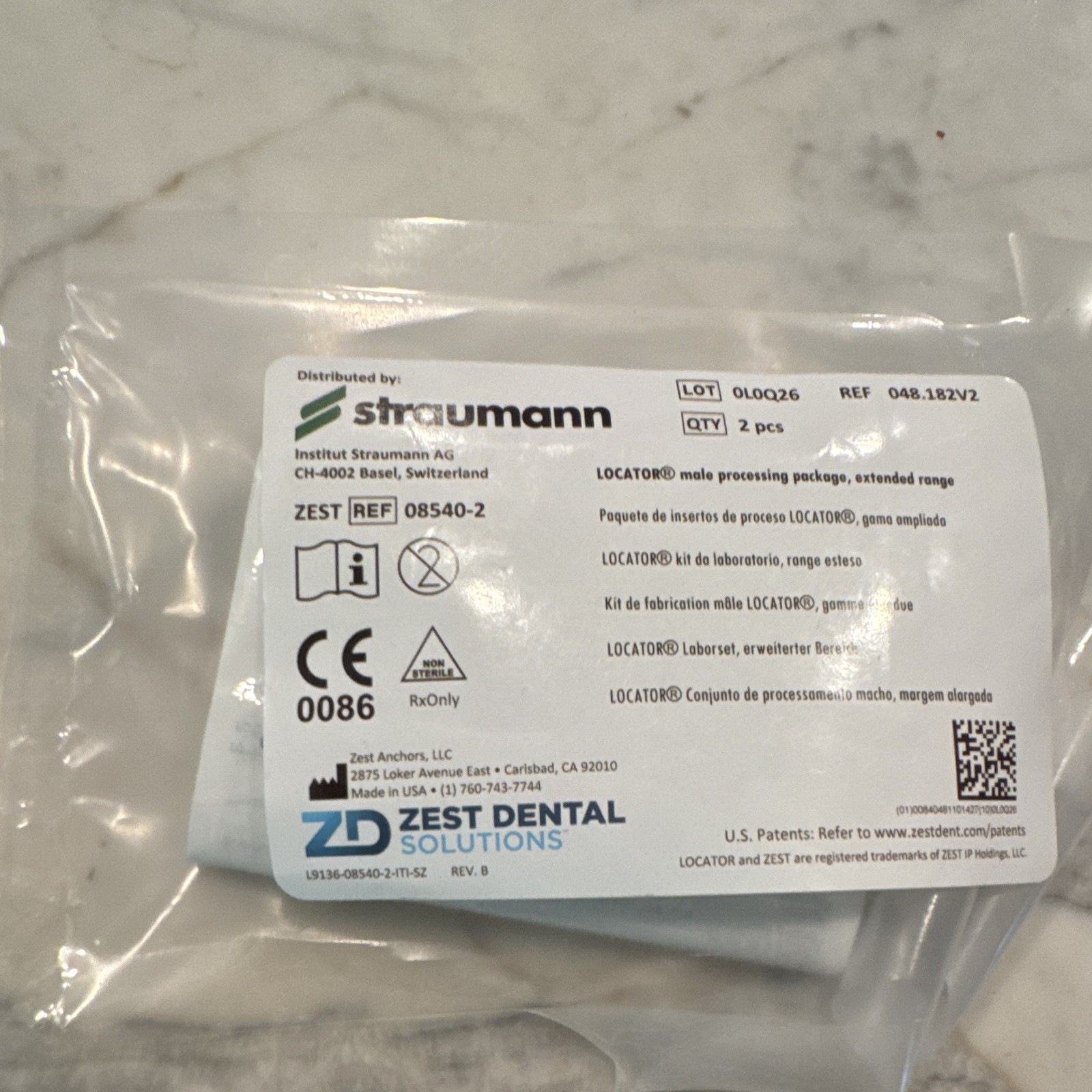 Straumann LOCATOR Male Processing Package Extended Range 048.182V2 Qty 2