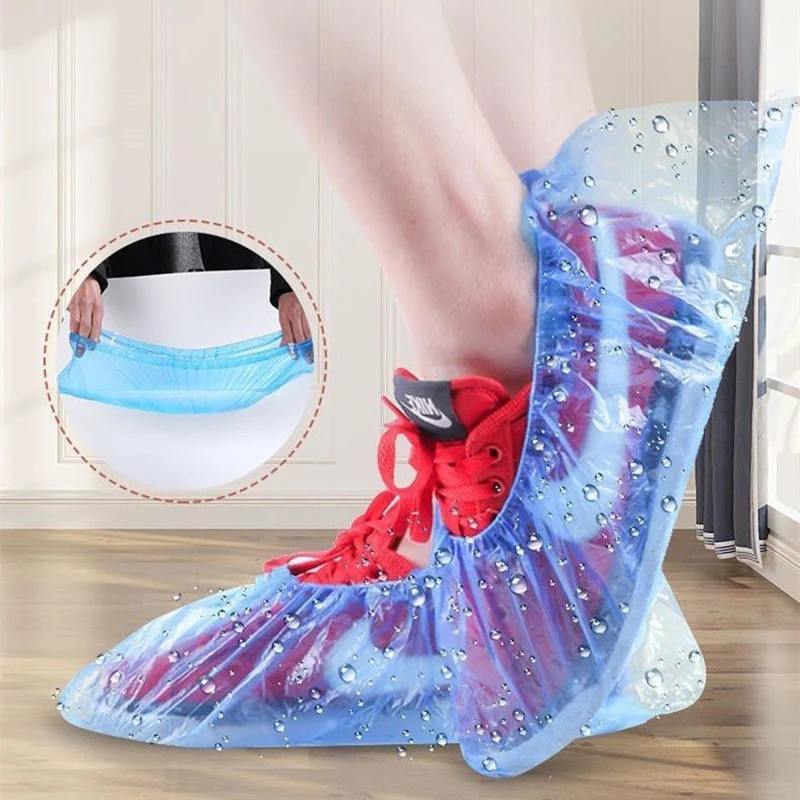 100PCS Portable Waterproof Boot Covers Plastic Non-Slip Wear Disposable Shoe Cov