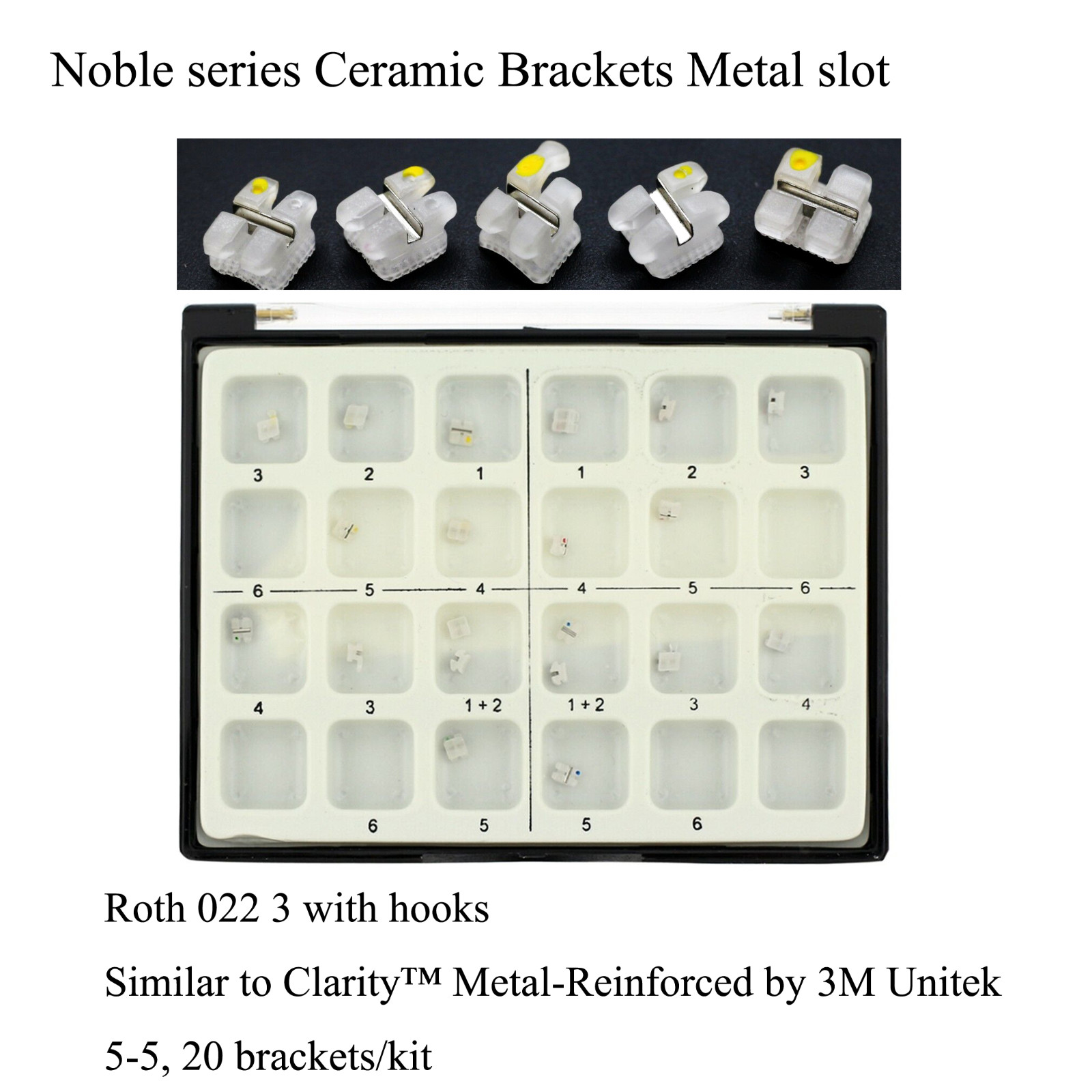 3M Clarity type Orthodontic Ceramic Bracket Braces Clear Metal slot Roth MBT 022
