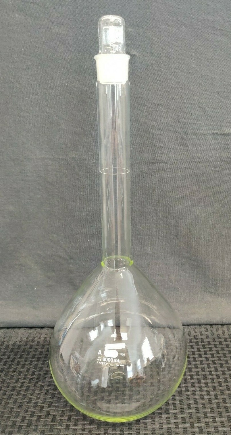 Corning PYREX Class A Glass 6000mL Volumetric Flask Long Neck #38 Stopper 5640